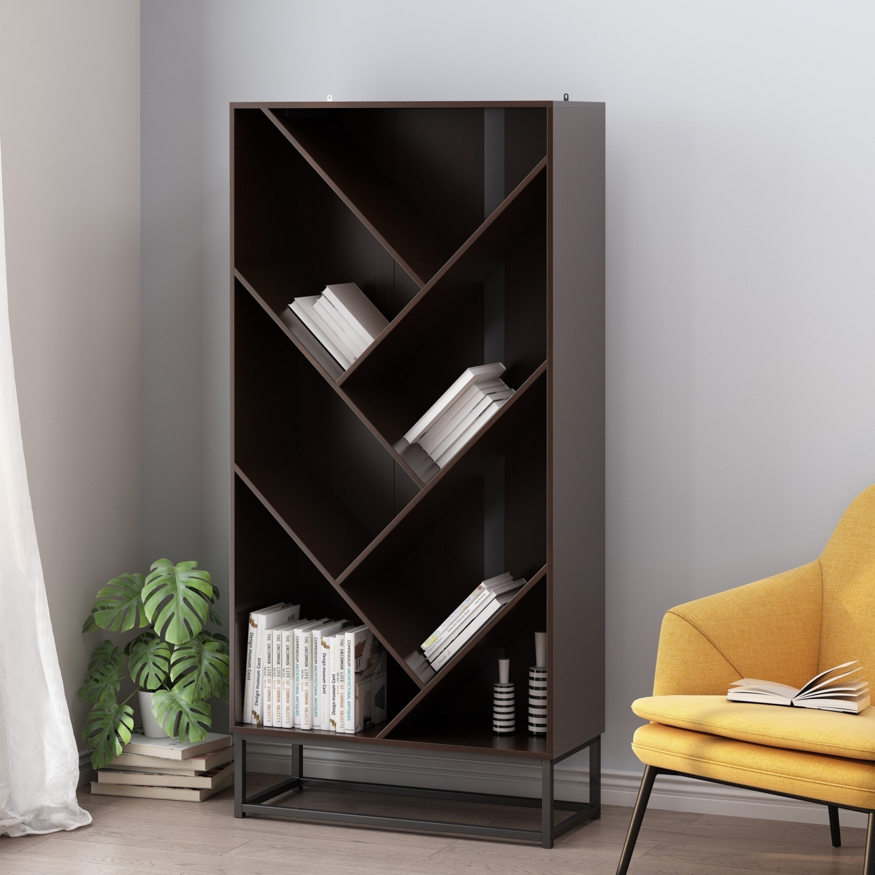 Emory Modern Industrial 6 Shelf V Bookcase - Dark Grey/black