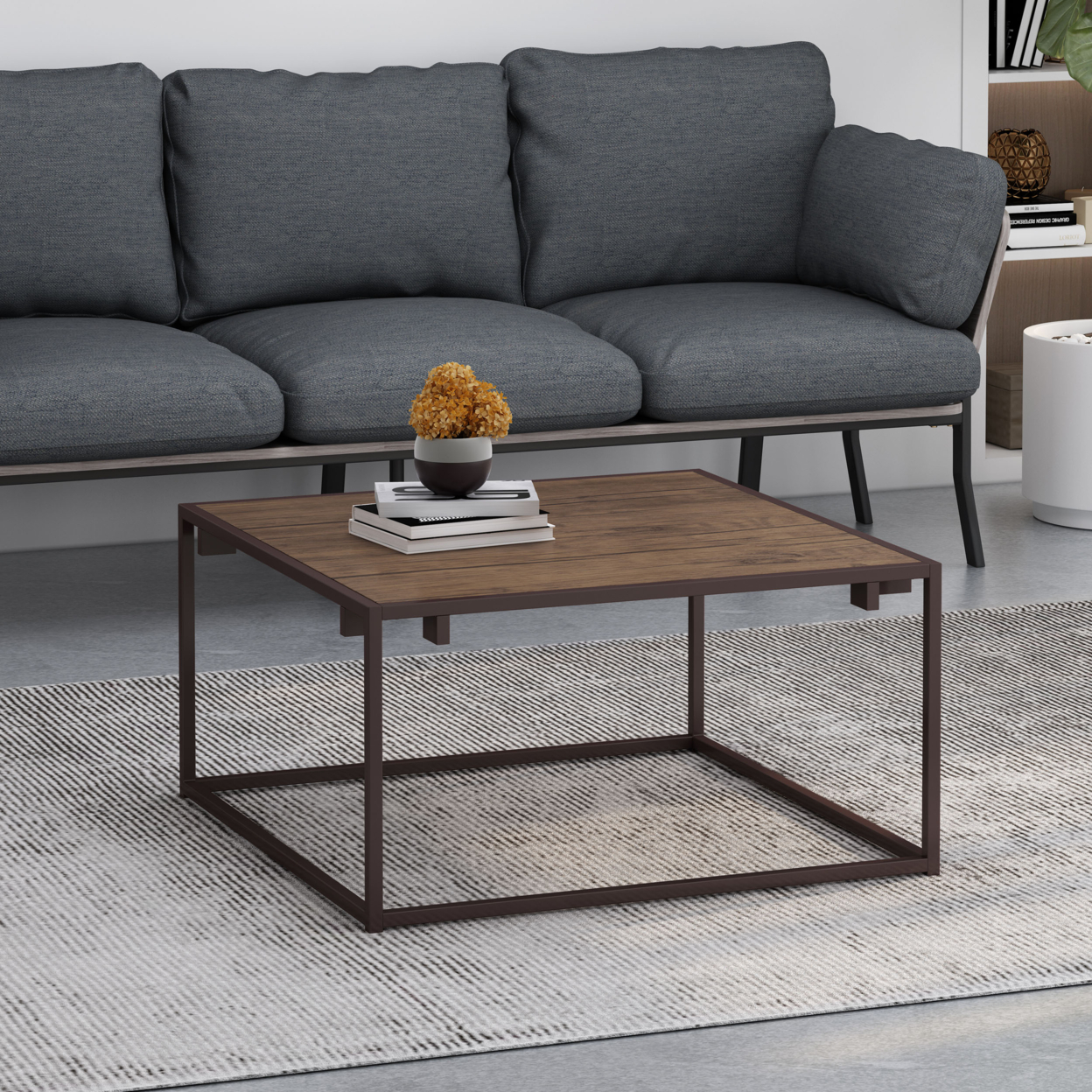 Fortson Modern Industrial Coffee Table - Brown/brozen Gold