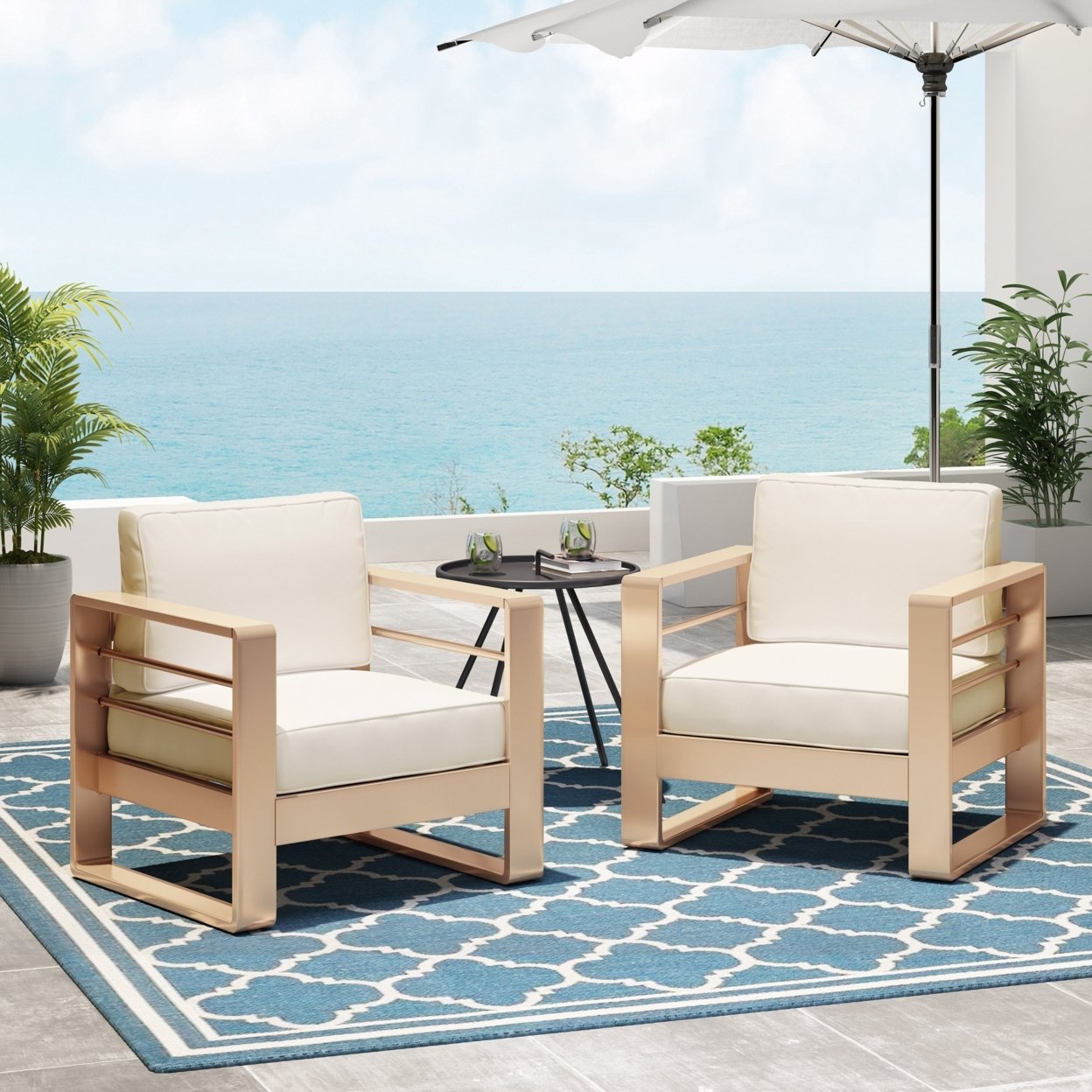 Gadd Outdoor Aluminum Club Chairs (Set Of 2) - Gold/white