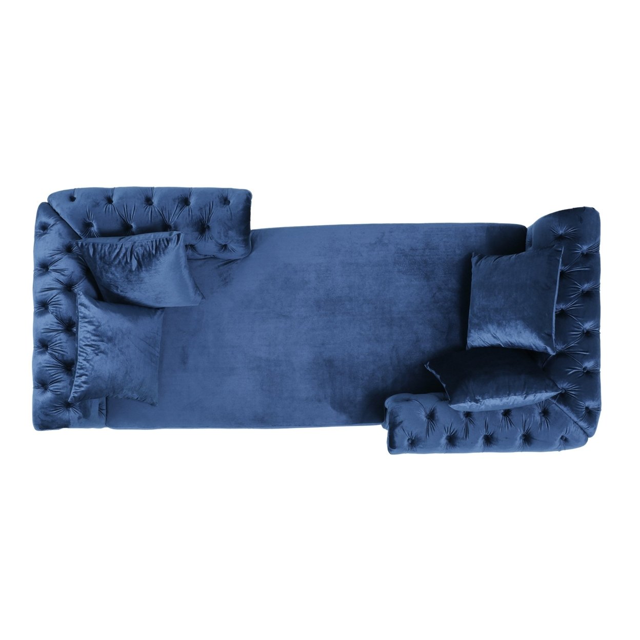 Harrisville Modern Glam Tufted Velvet Tete-a-Tete Chaise Lounge With Accent Pillows - Dark Brown/navy Blue