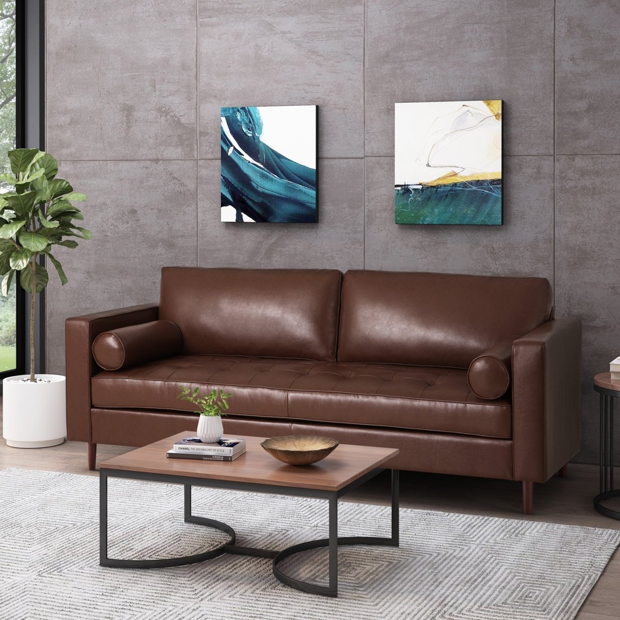 Hixon Contemporary Tufted 3 Seater Sofa - Espresso/dark Brown