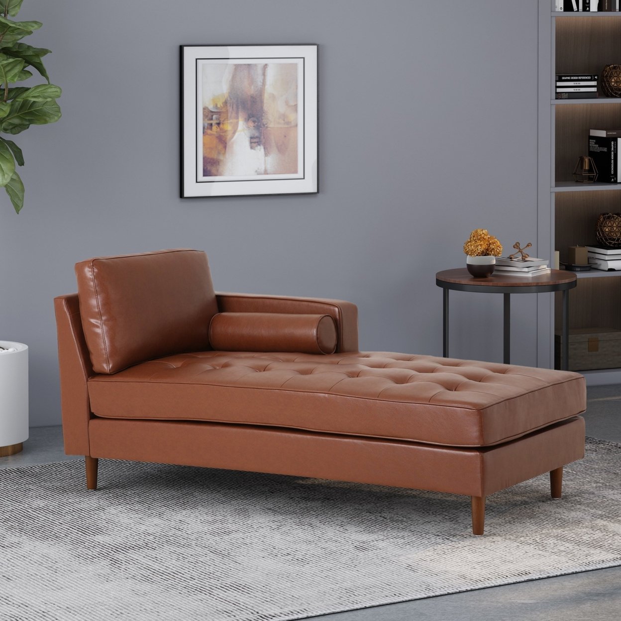 Hixon Contemporary Tufted Upholstered Chaise Lounge - Espresso/cognac