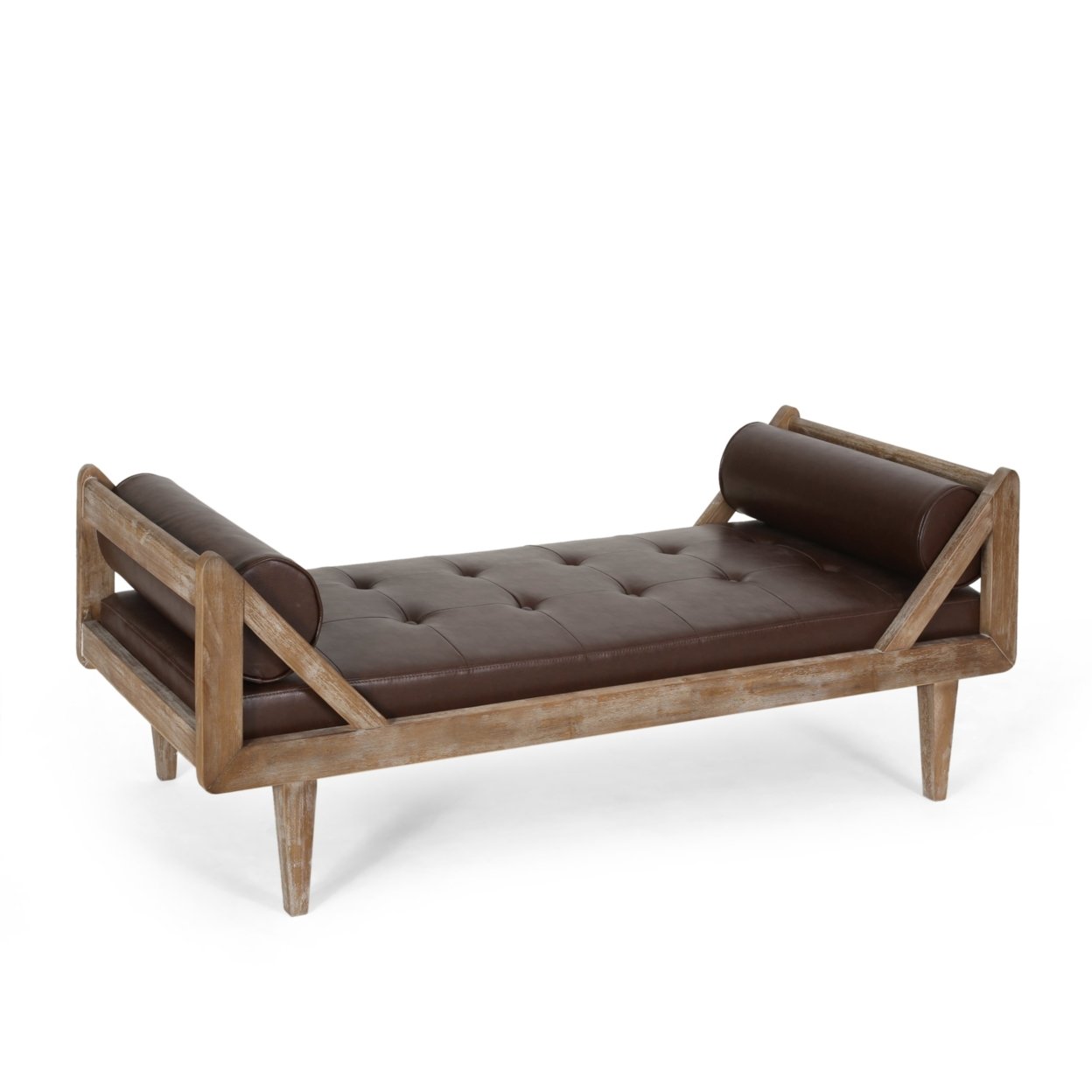 Huller Rustic Tufted Double End Chaise Lounge With Bolster Pillows - Dark Brown