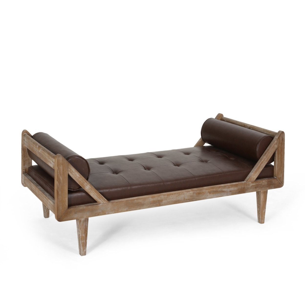 Huller Rustic Tufted Double End Chaise Lounge With Bolster Pillows - Dark Beige