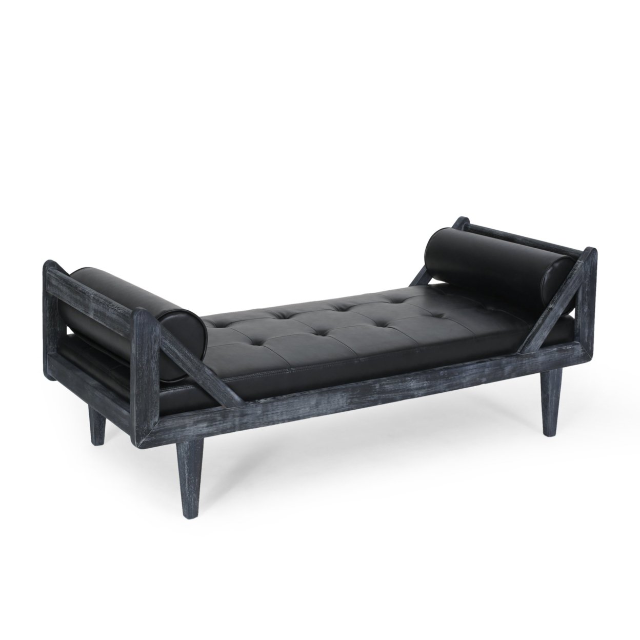 Huller Rustic Tufted Double End Chaise Lounge With Bolster Pillows - Midnight