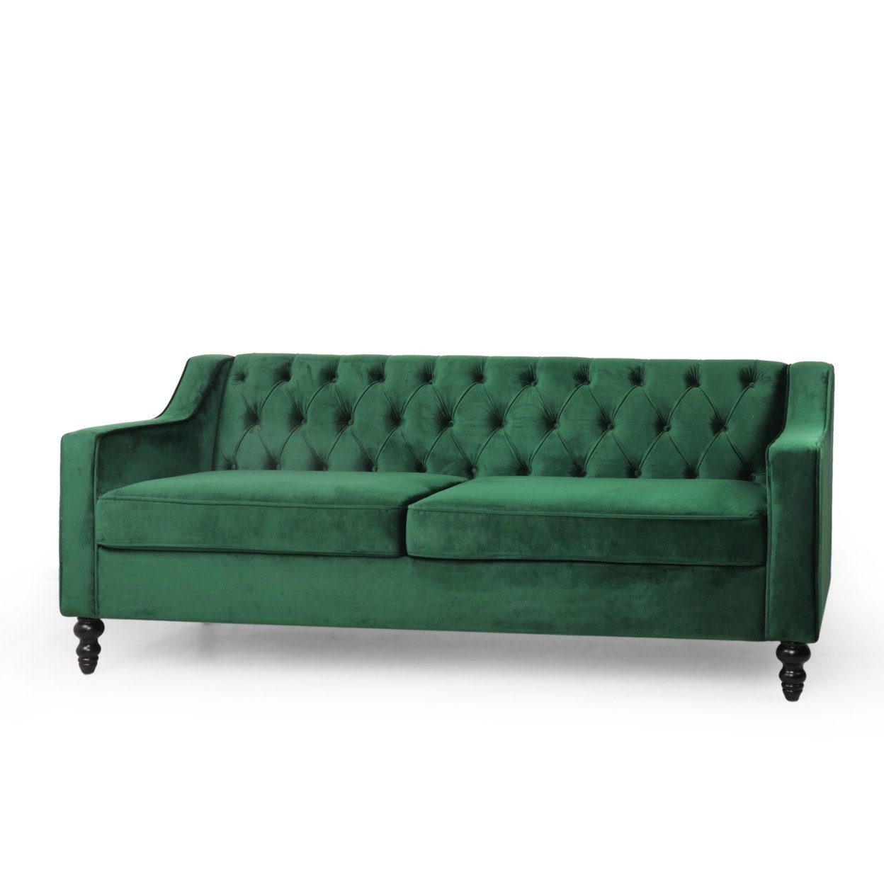 Jameer Modern Glam Tufted Velvet 3 Seater Sofa - Emerald/dark Brown