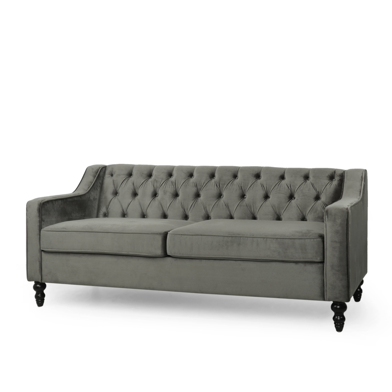 Jameer Modern Glam Tufted Velvet 3 Seater Sofa - Grey/dark Brown