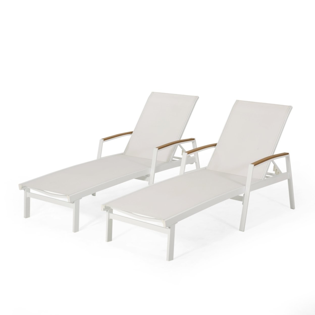 Joy Outdoor Aluminum Chaise Lounge With Mesh Seating (Set Of 2) - White