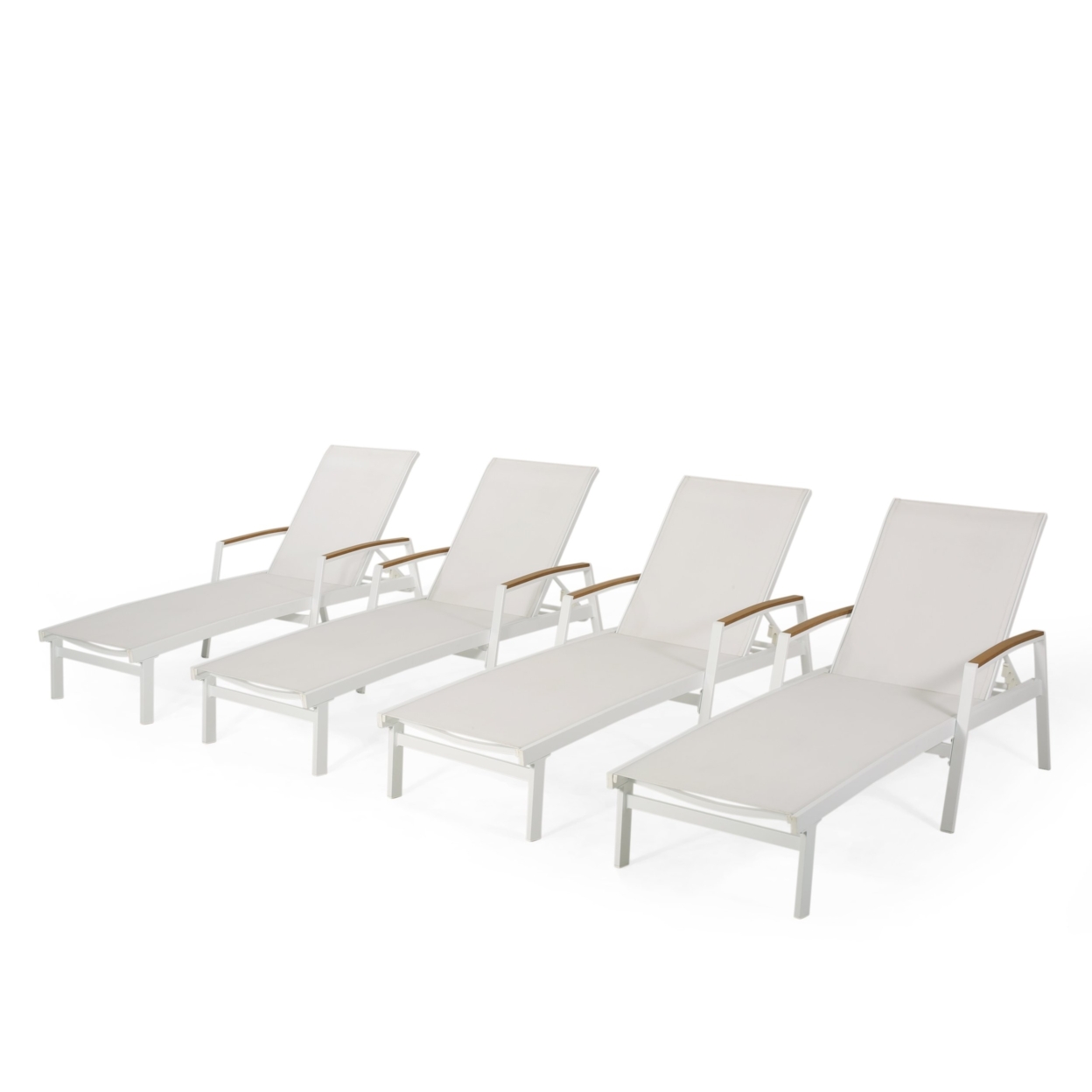 Joy Outdoor Aluminum Chaise Lounge With Mesh Seating (Set Of 4) - White