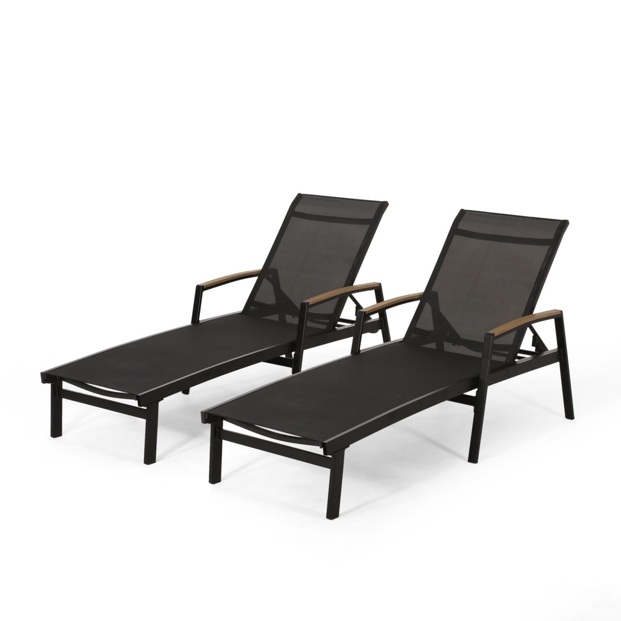 Joy Outdoor Aluminum Chaise Lounge With Mesh Seating (Set Of 2) - Black