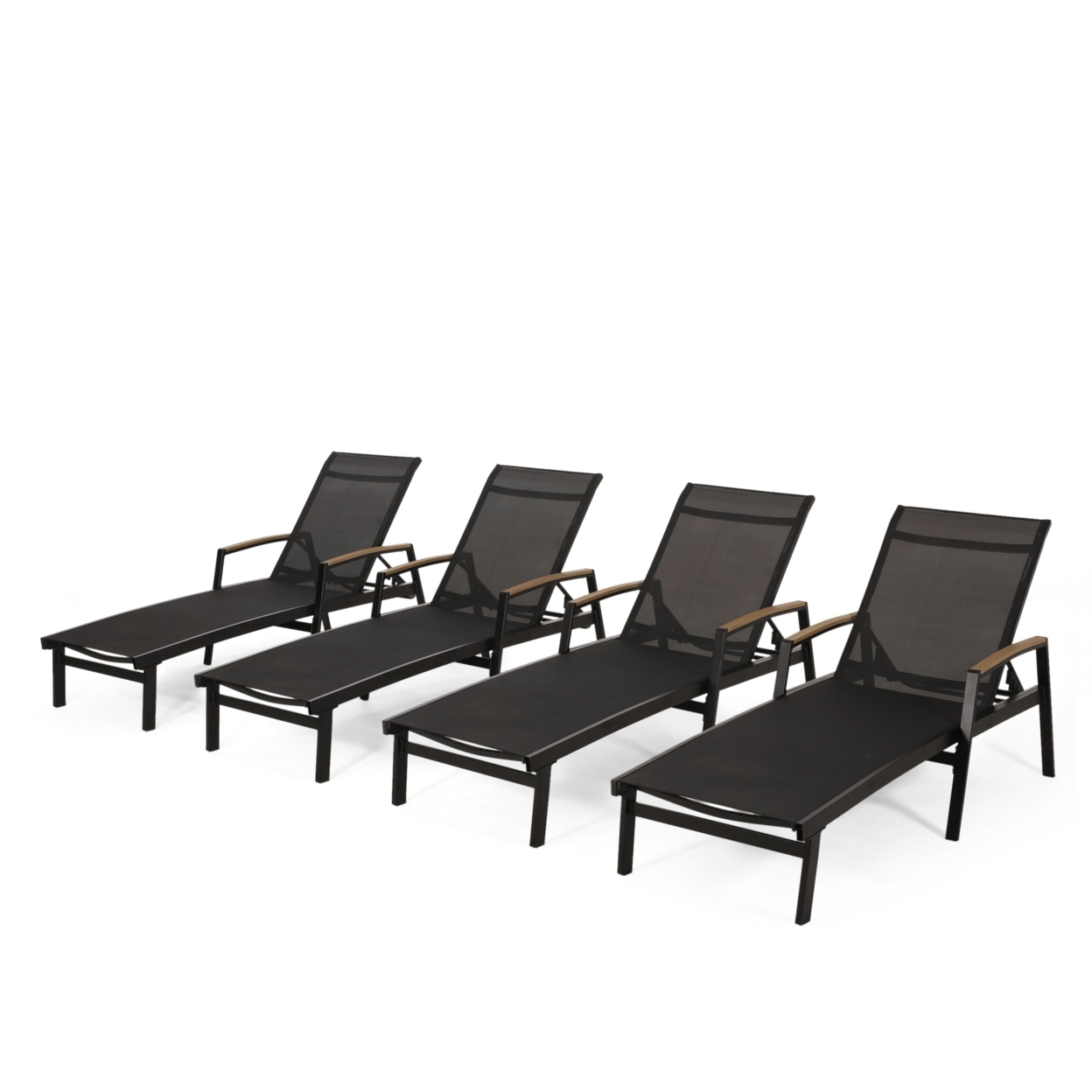 Joy Outdoor Aluminum Chaise Lounge With Mesh Seating (Set Of 4) - Black