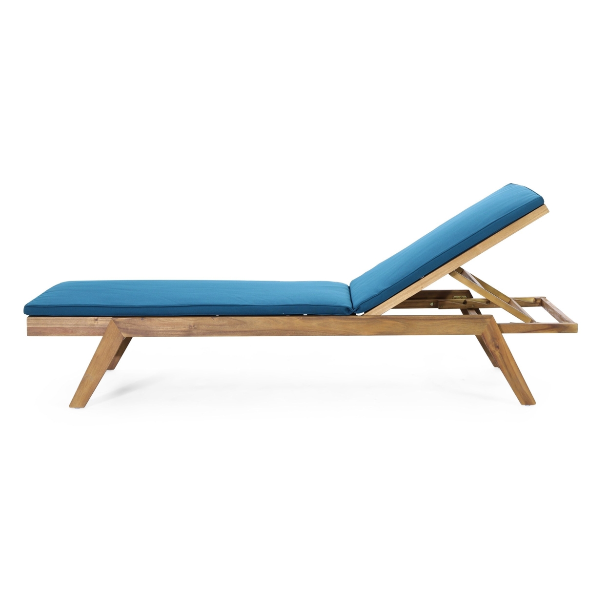 Larimore Outdoor Acacia Wood Chaise Lounge With Water Resistant Cushions, Set Of 2 - Teak/blue