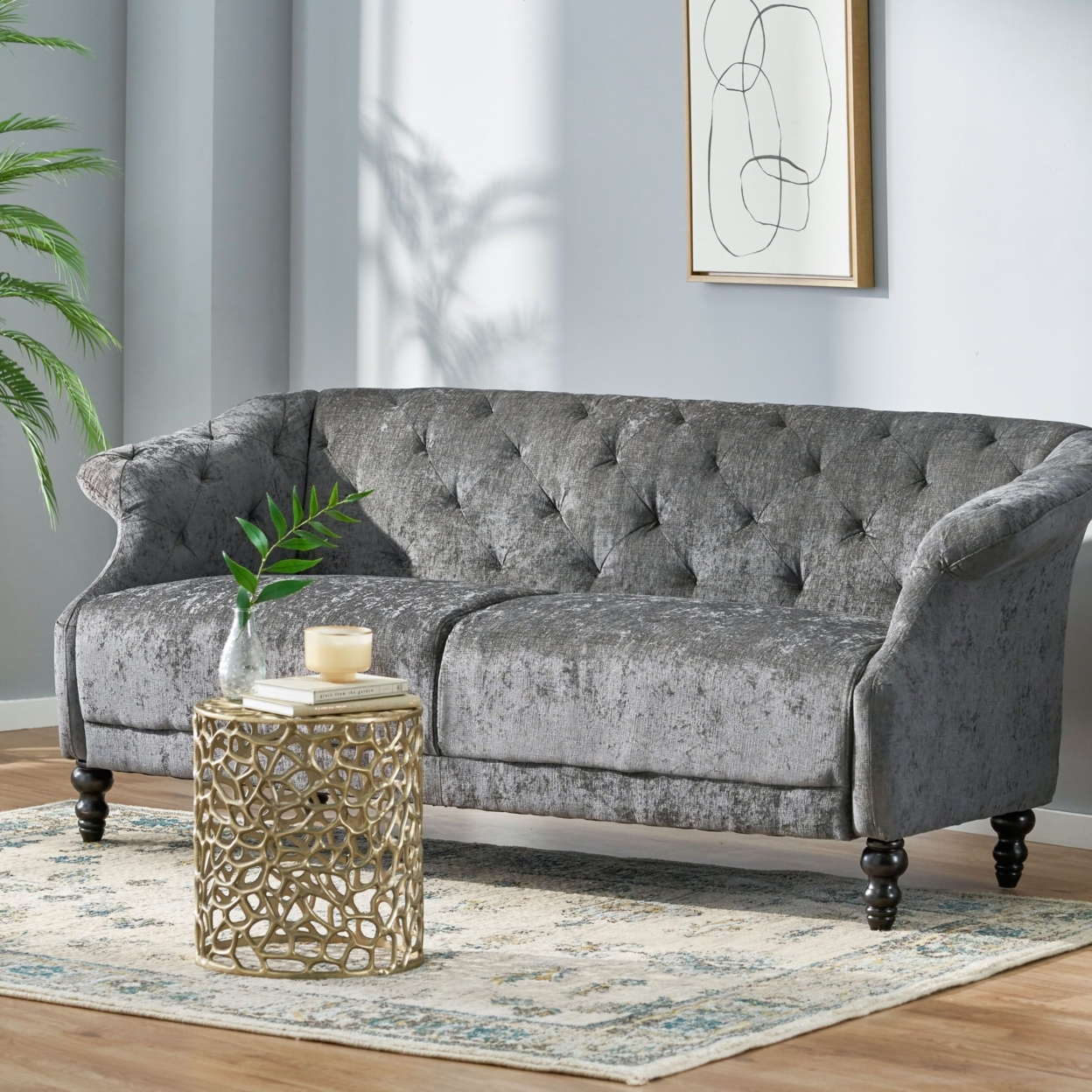 Lavonia Contemporary Tufted 3 Seater Sofa - Dark Brown/dark Charcoal