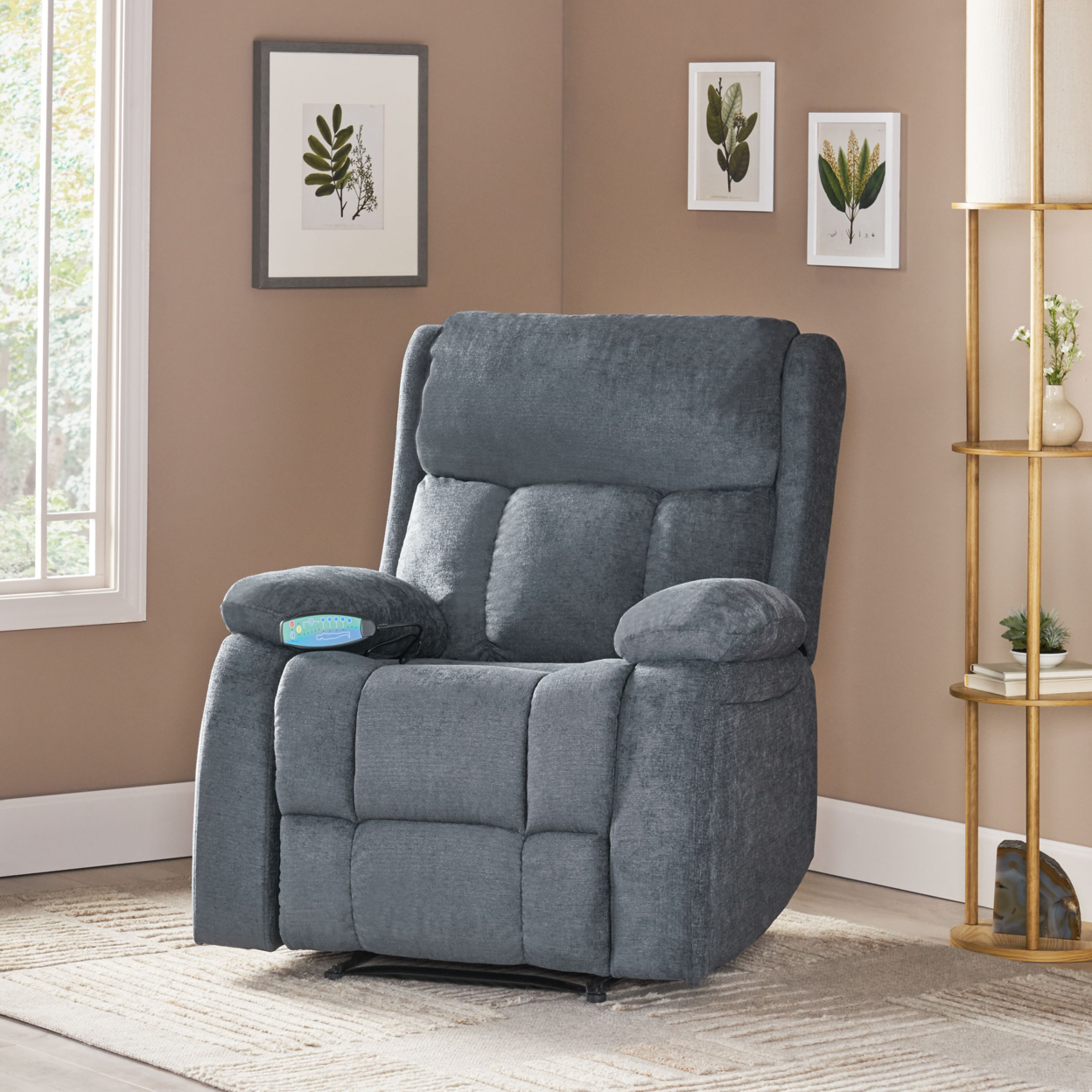 Lexie Contemporary Pillow Tufted Massage Recliner - Black/charcoal