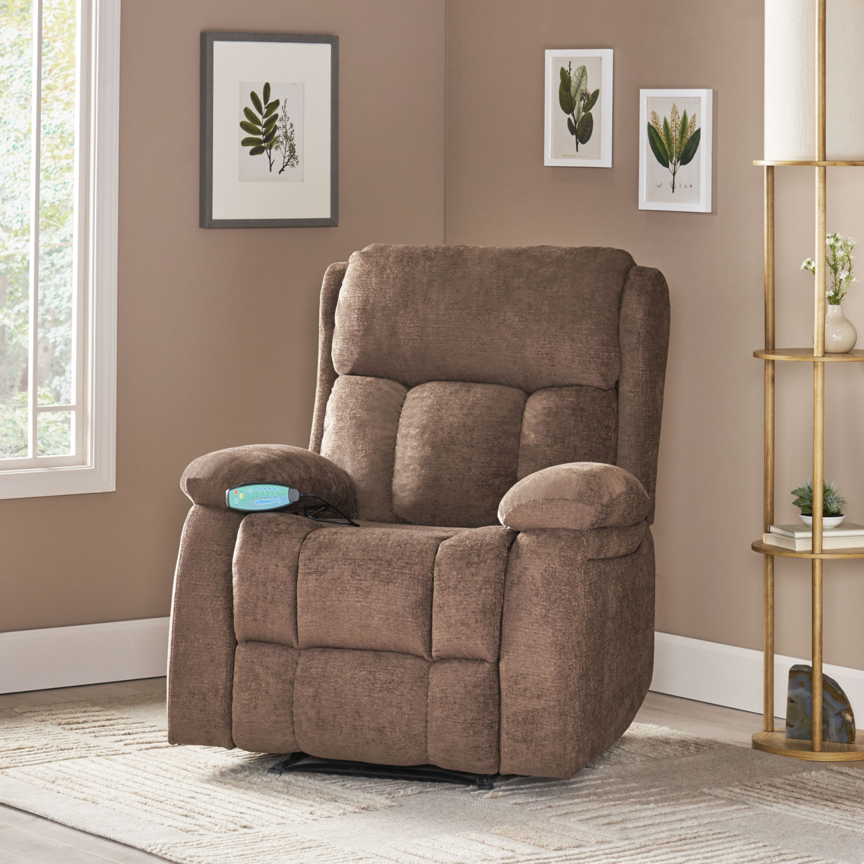 Lexie Contemporary Pillow Tufted Massage Recliner - Black/brown