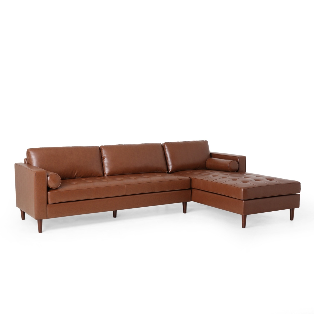Lockbourne Contemporary Tufted Upholstered Chaise Sectional - Espresso/cognac
