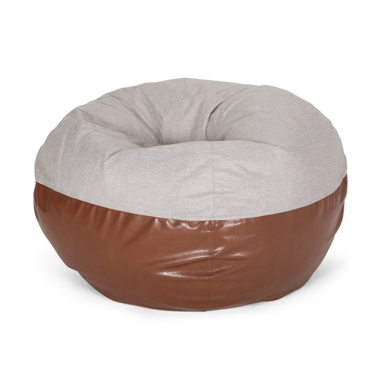 Meagher Modern 5 Foot Two Toned Fabric And Faux Leather Bean Bag - Light Gray/coffee