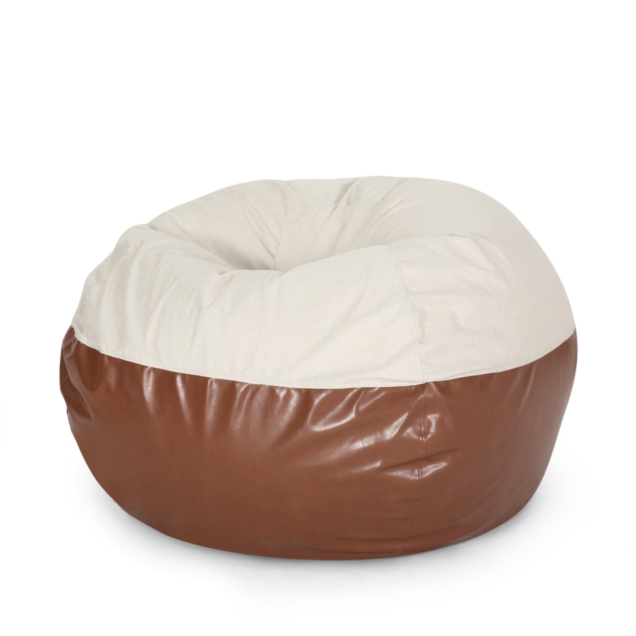 Meagher Modern 5 Foot Two Toned Fabric And Faux Leather Bean Bag - Beige/coffee