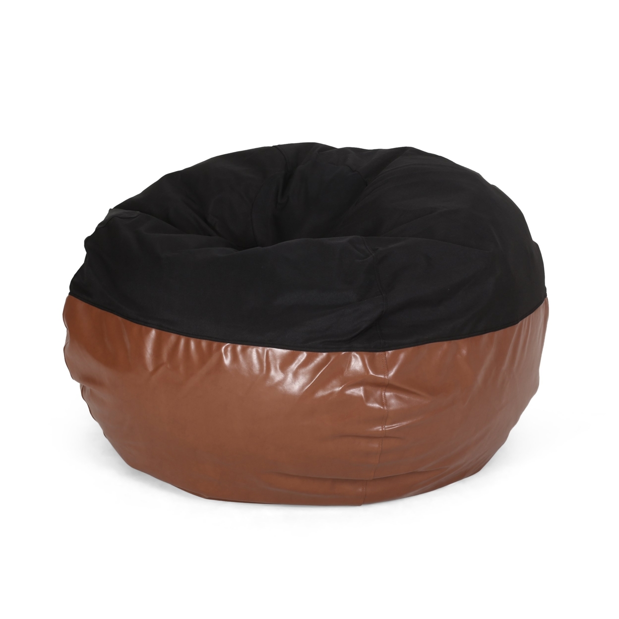 Meagher Modern 5 Foot Two Toned Fabric And Faux Leather Bean Bag - Black/coffee