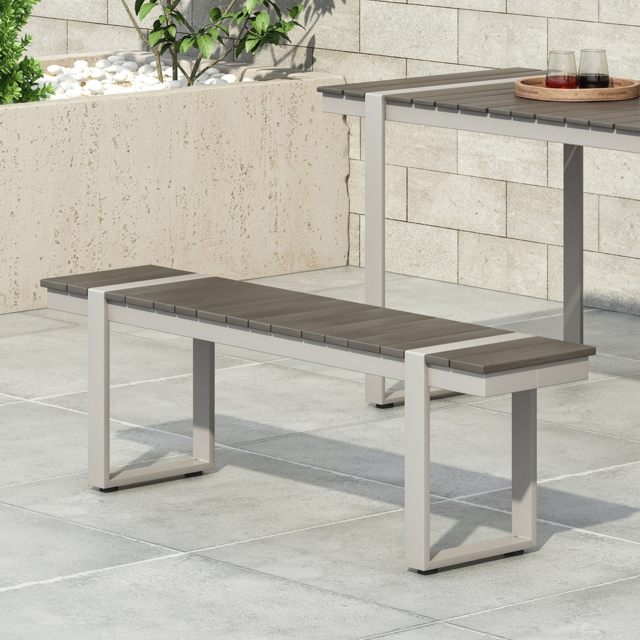 Mora Outdoor Aluminum Dining Bench - Gray/silver