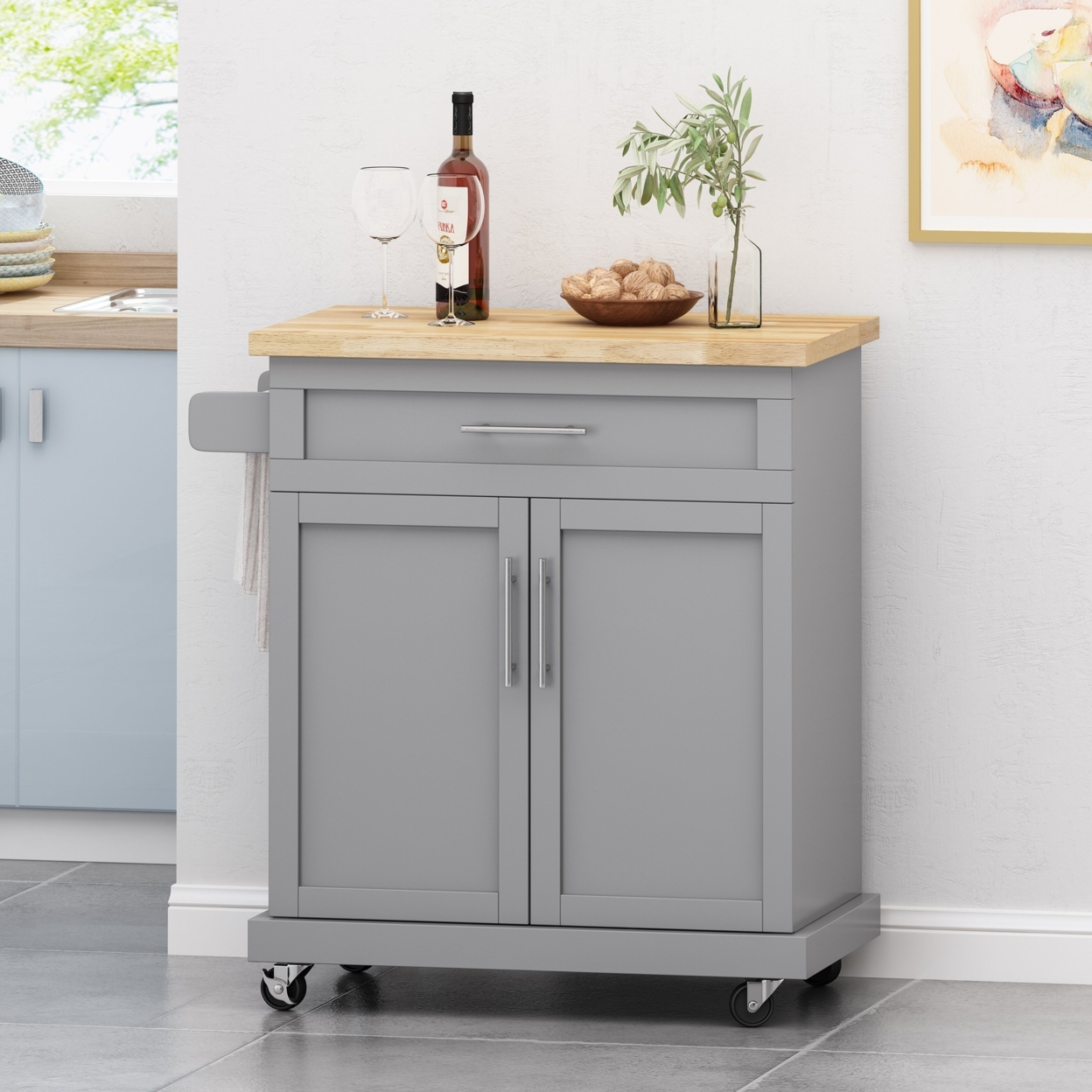 Negley Contemporary Kitchen Cart With Wheels - Black/natural