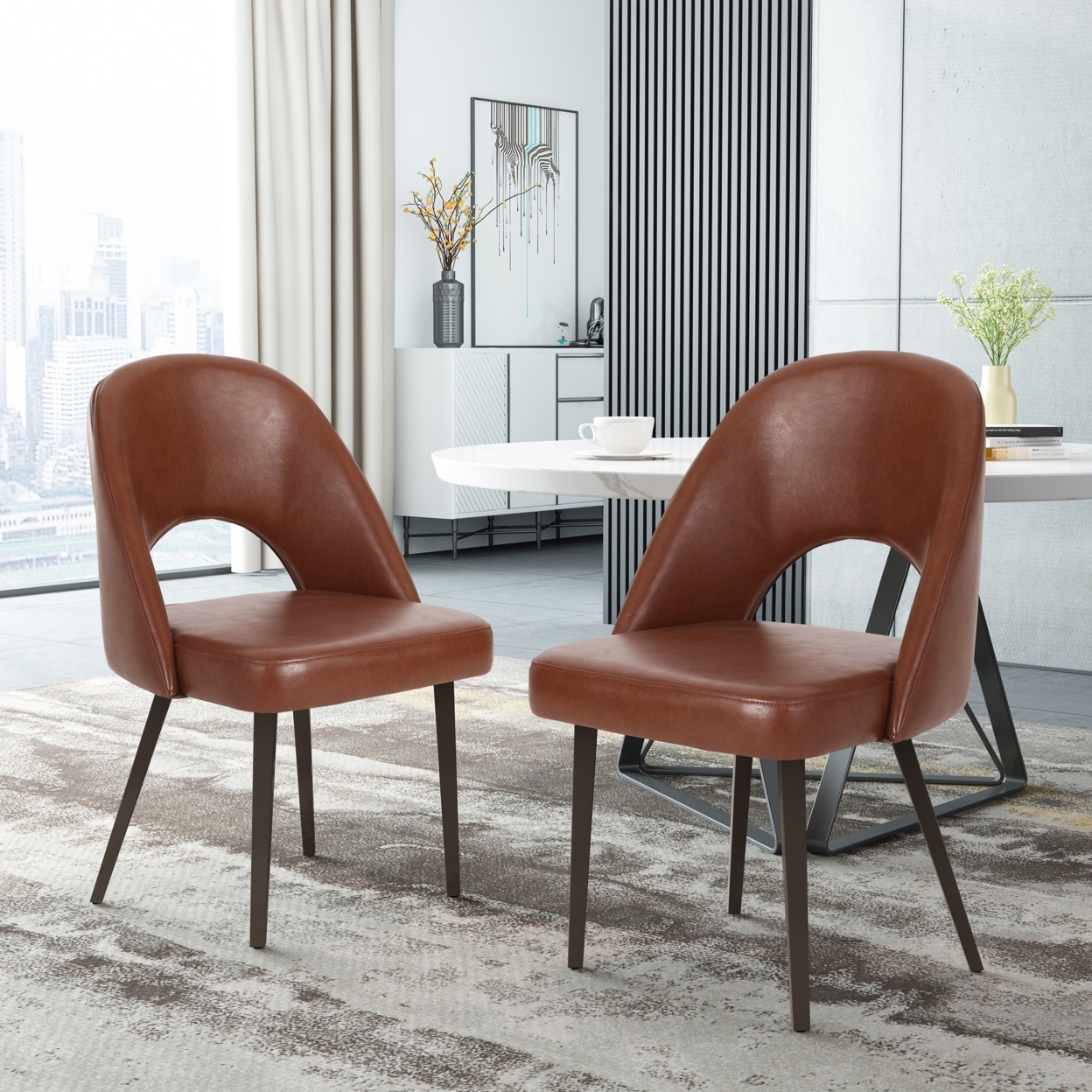 Odum Abbeville Contemporary Open Back Dining Chairs, Set Of 2 - Dark Brown/gun Metal
