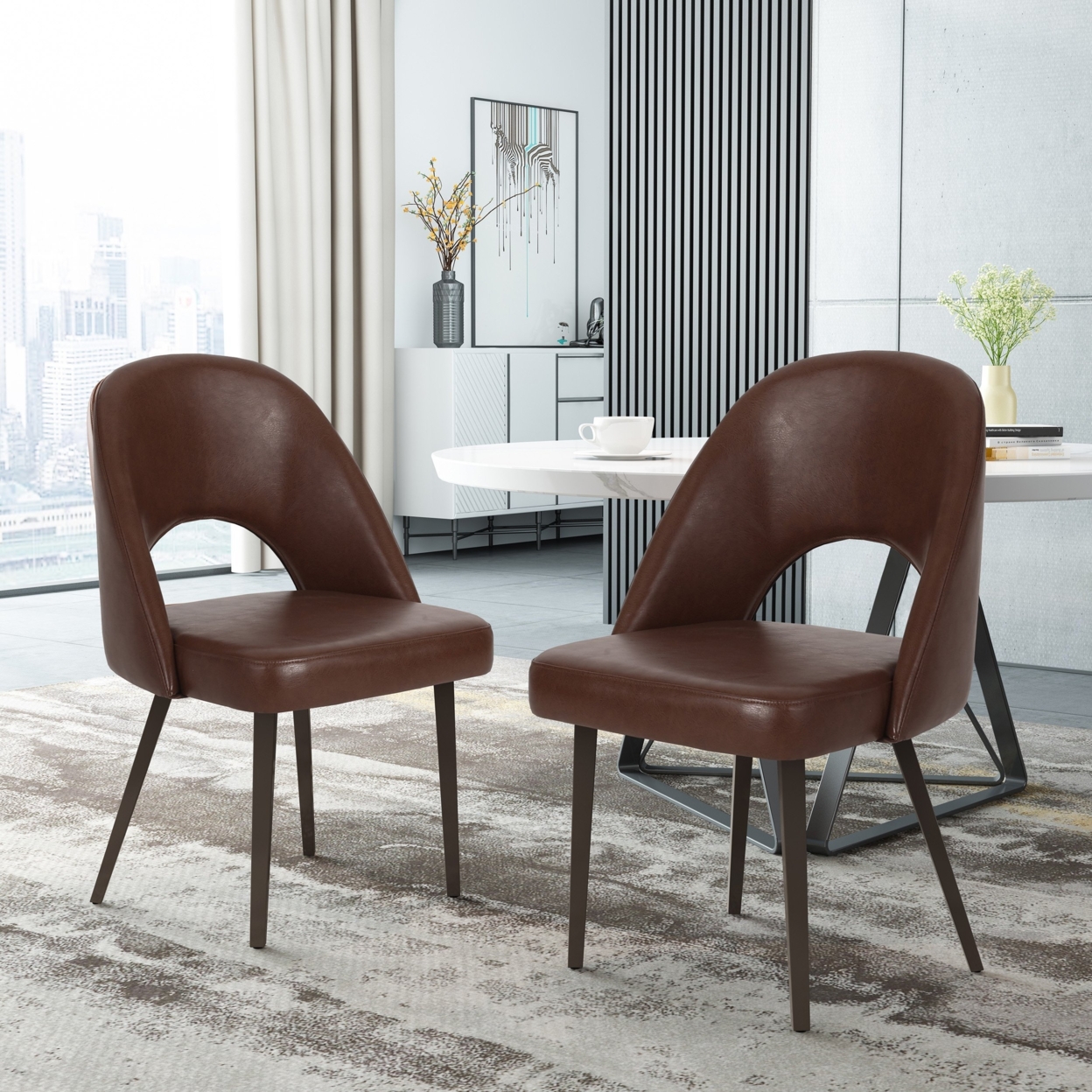 Odum Abbeville Contemporary Open Back Dining Chairs, Set Of 2 - Dark Brown/gun Metal