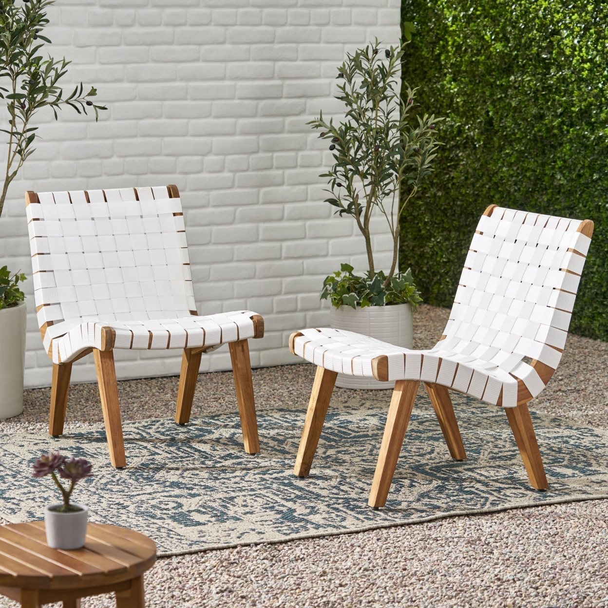 Ocilla Outdoor Rope Weave Lounge Chair, Set Of 2 - White/teak
