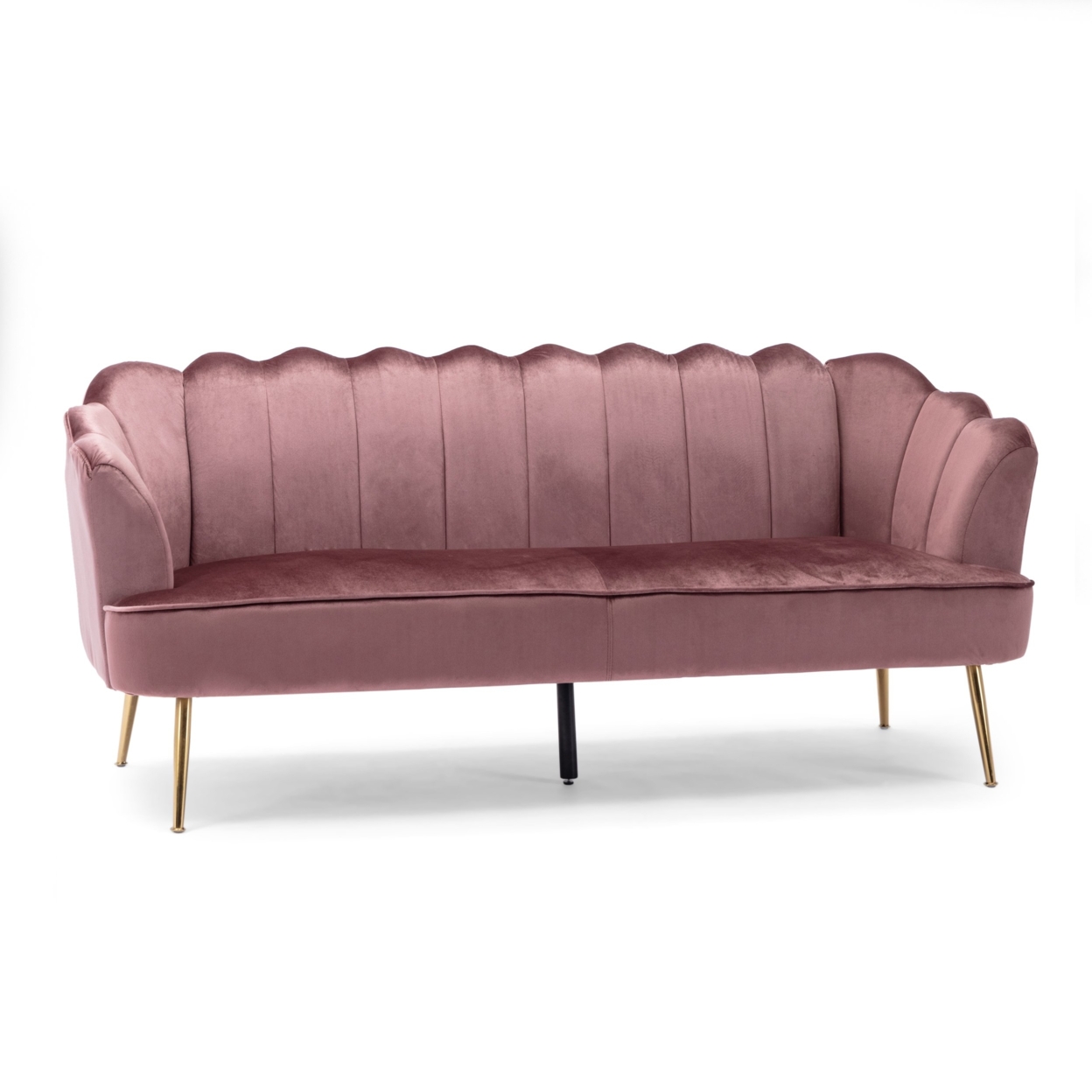 Ohnstad Modern Glam Velvet Channel Stitch 3 Seater Shell Sofa - Beige