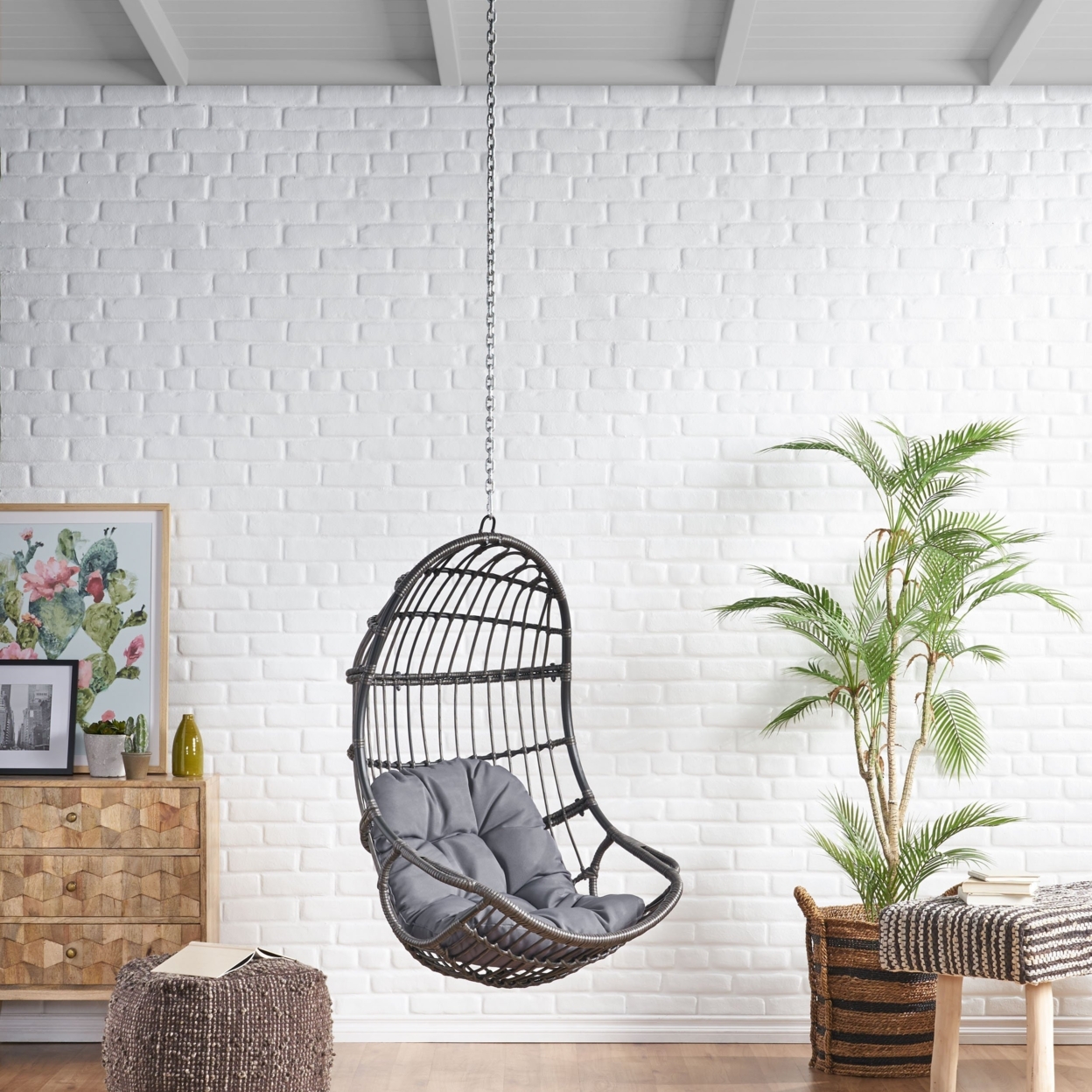 Ottawa Outdoor Wicker Hanging Nest Chair (No Stand) - Gray/dark Gray