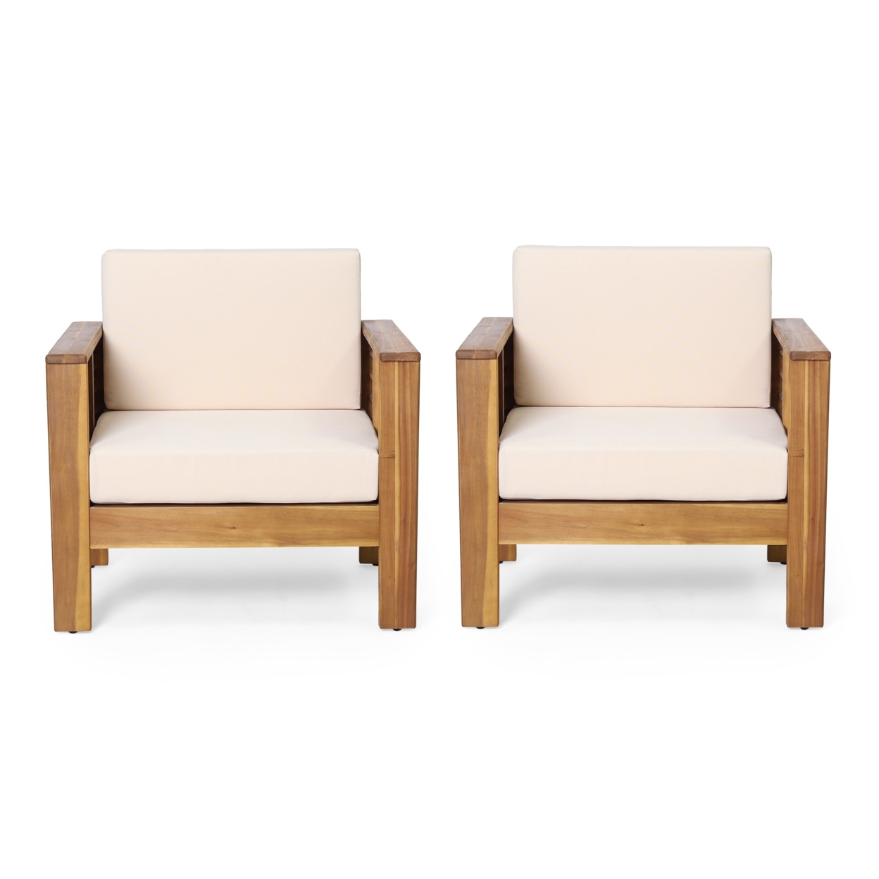 Rabun Outdoor Acacia Wood Club Chairs With Cushions, Set Of 2 - Dark Gray
