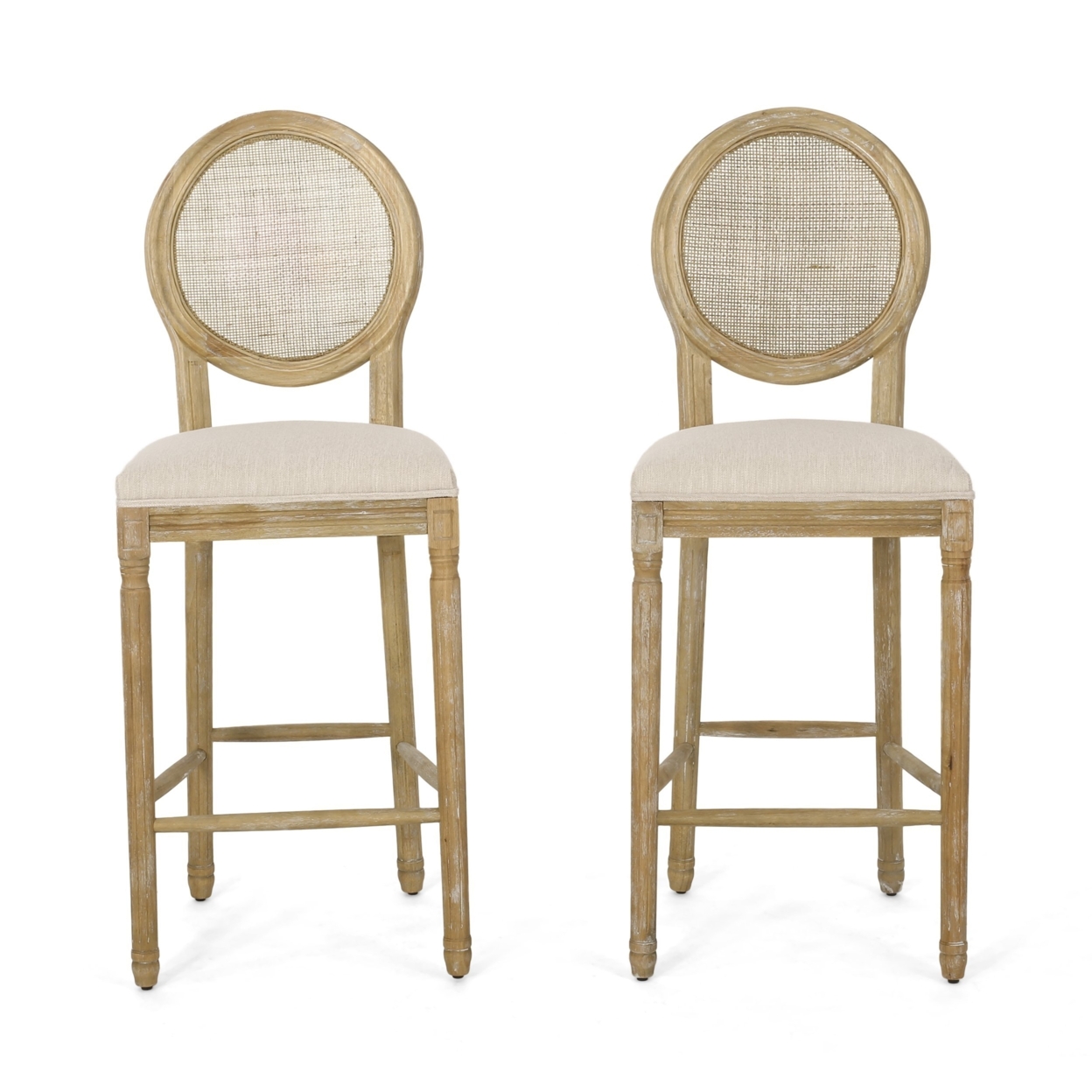 Salton French Country Wooden Barstools With Upholstered Seating (Set Of 2) - Natural/beige