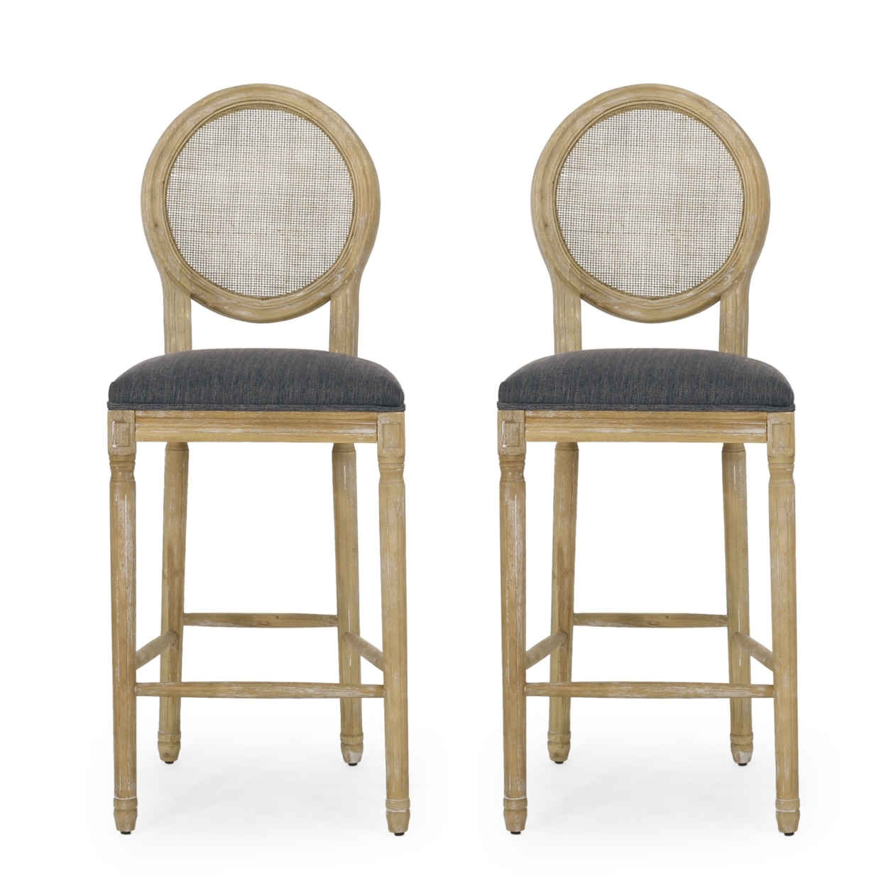 Salton French Country Wooden Barstools With Upholstered Seating (Set Of 2) - Natural/charcoal