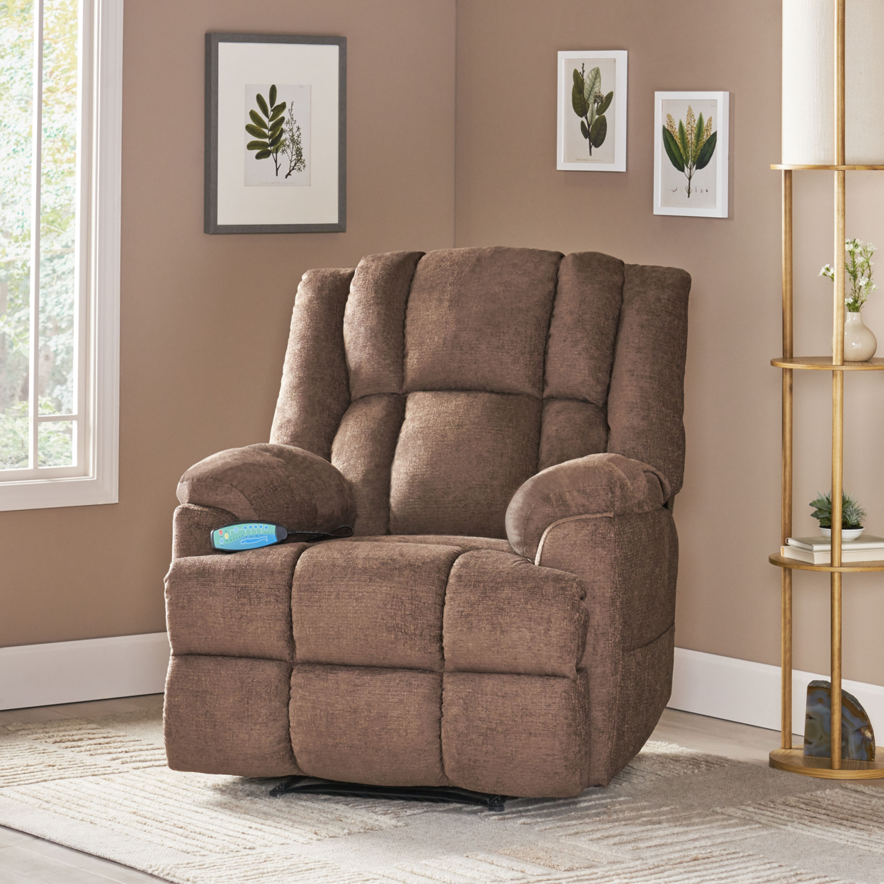 Siloam Contemporary Pillow Tufted Massage Recliner - Black/brown