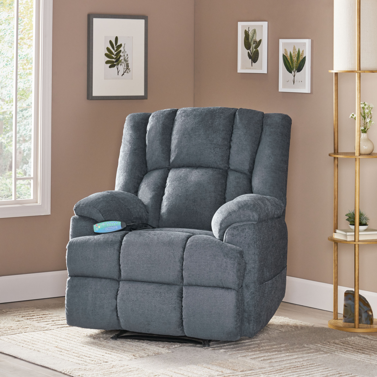Siloam Contemporary Pillow Tufted Massage Recliner - Black/charcoal