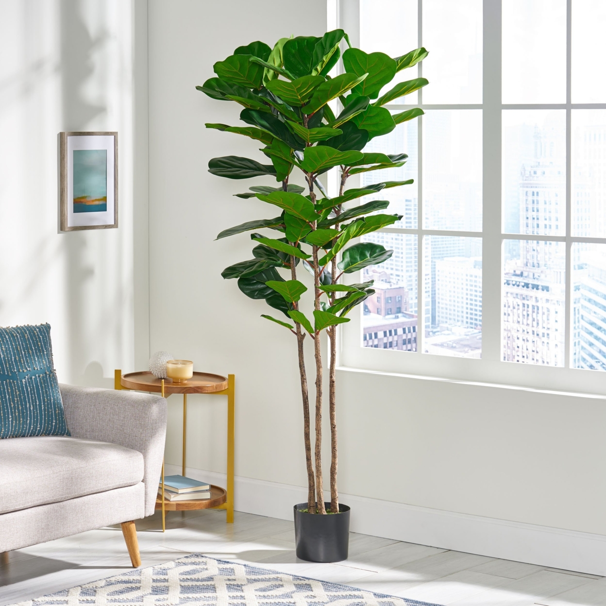 Socorro Artificial Tabletop Fiddle-Leaf Fig Tree, Green - 6' X 2'