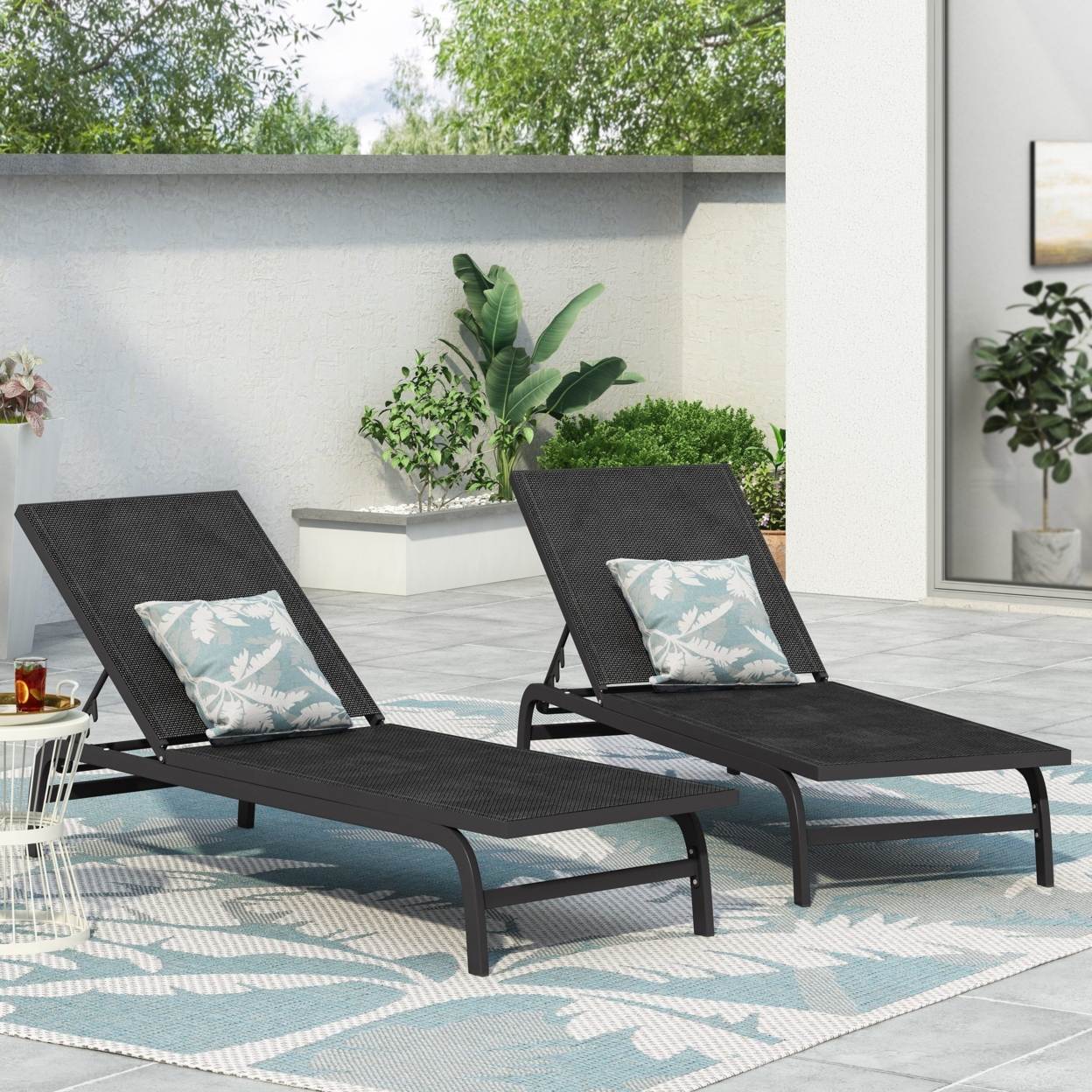 Stekar Outdoor Aluminum And Outdoor Mesh Chaise Lounge, Set Of 2 - Dark Gray