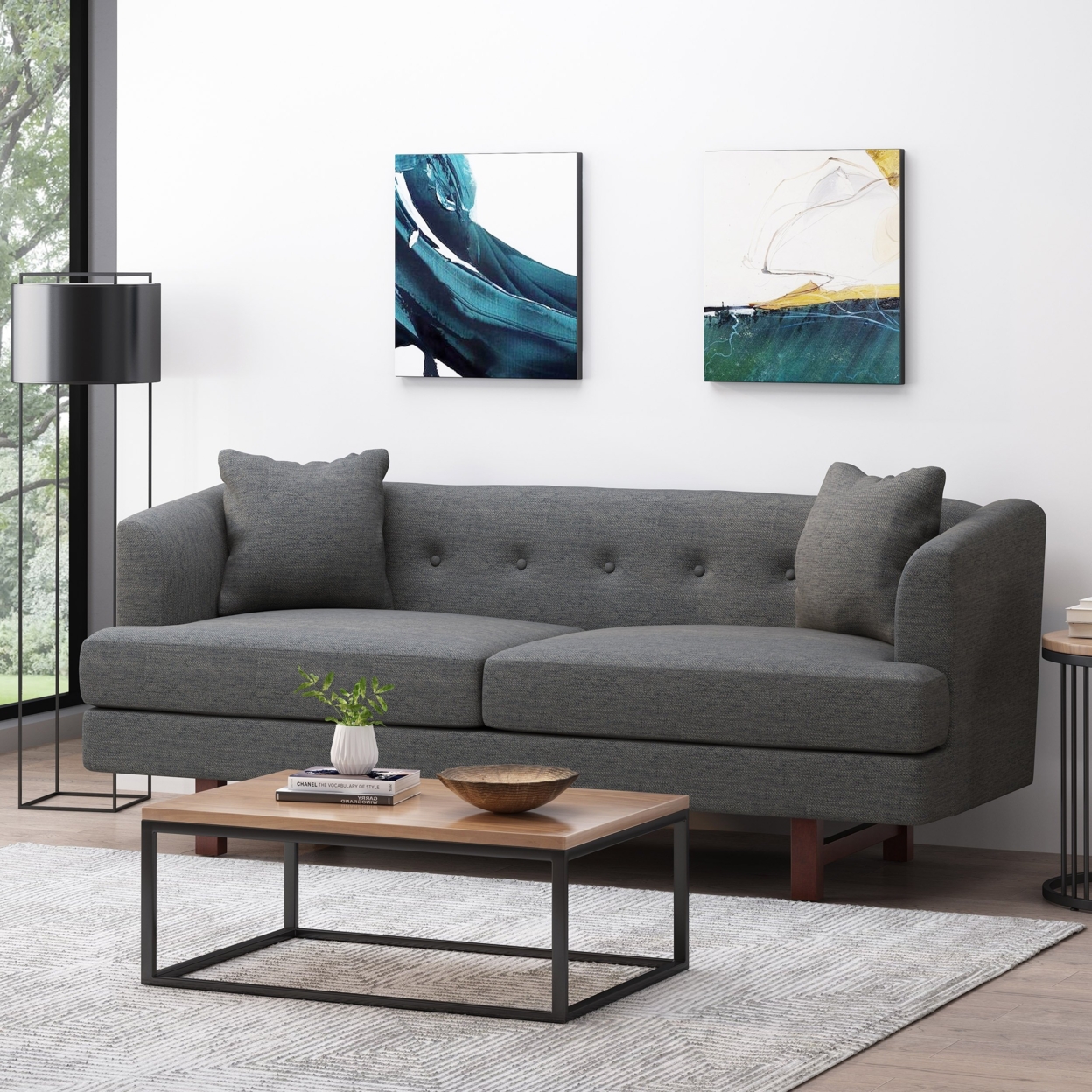 Sparks Mid-Century Modern Upholstered 3 Seater Sofa - Espresso/charcoal