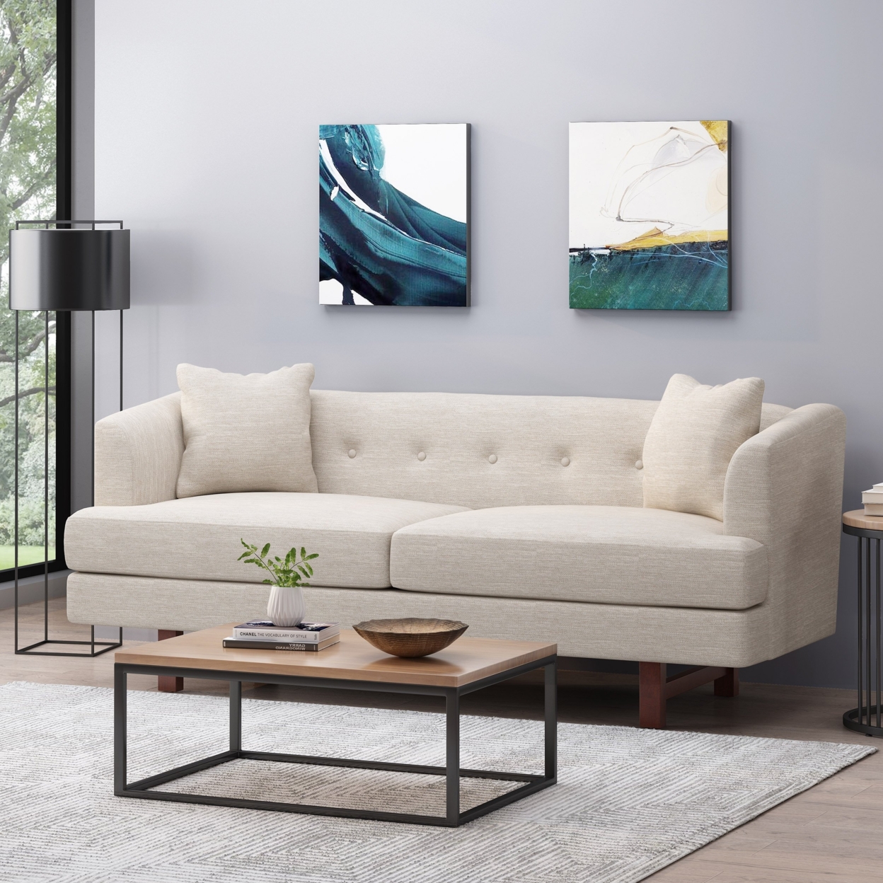 Sparks Mid-Century Modern Upholstered 3 Seater Sofa - Espresso/beige