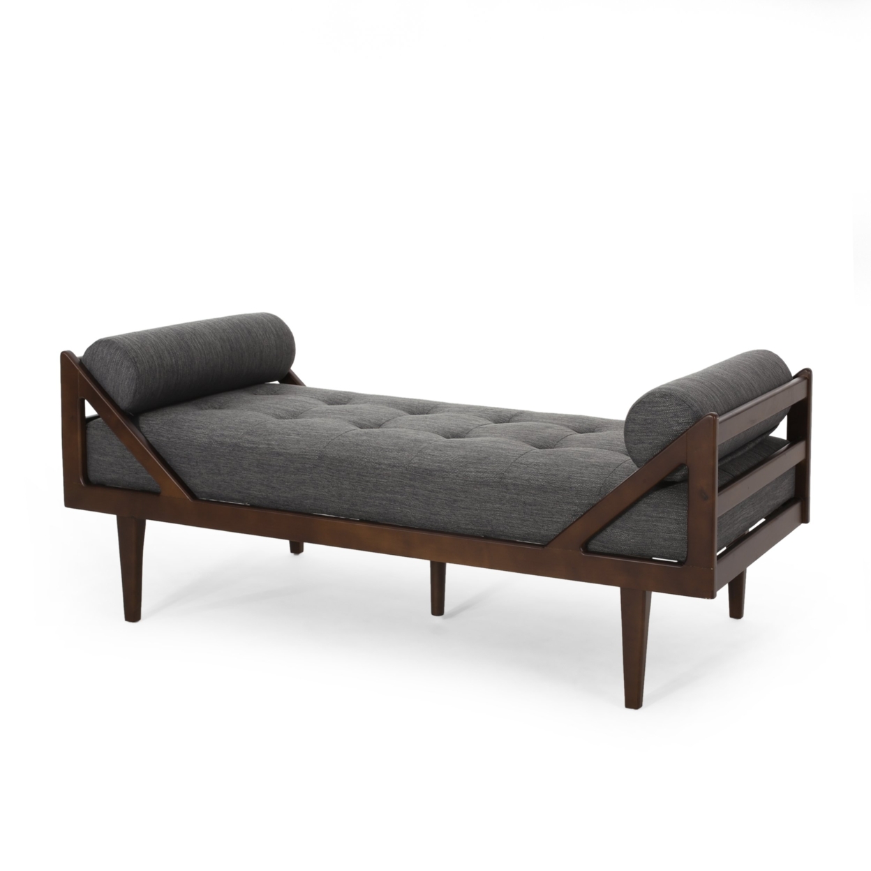 Sumner Contemporary Tufted Chaise Lounge With Rolled Accent Pillows - Dark Brown/charcoal