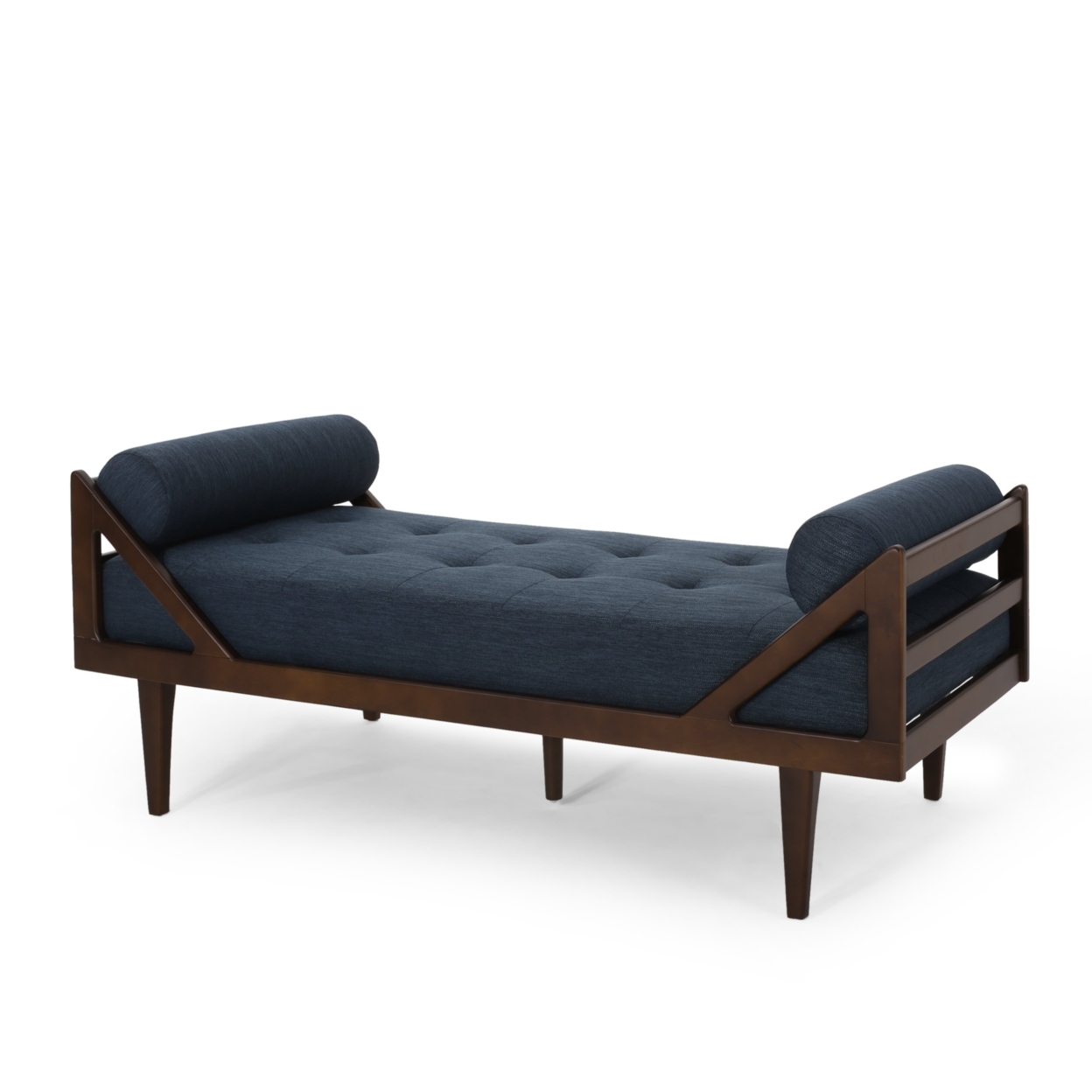 Sumner Contemporary Tufted Chaise Lounge With Rolled Accent Pillows - Dark Brown/navy Blue