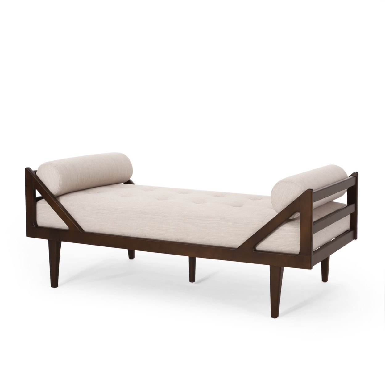 Sumner Contemporary Tufted Chaise Lounge With Rolled Accent Pillows - Dark Brown/beige