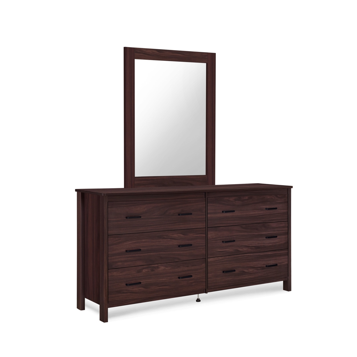 Titeca Contemporary 6 Drawer Vanity Dresser With Rectangular Mirror - Wenge/silver