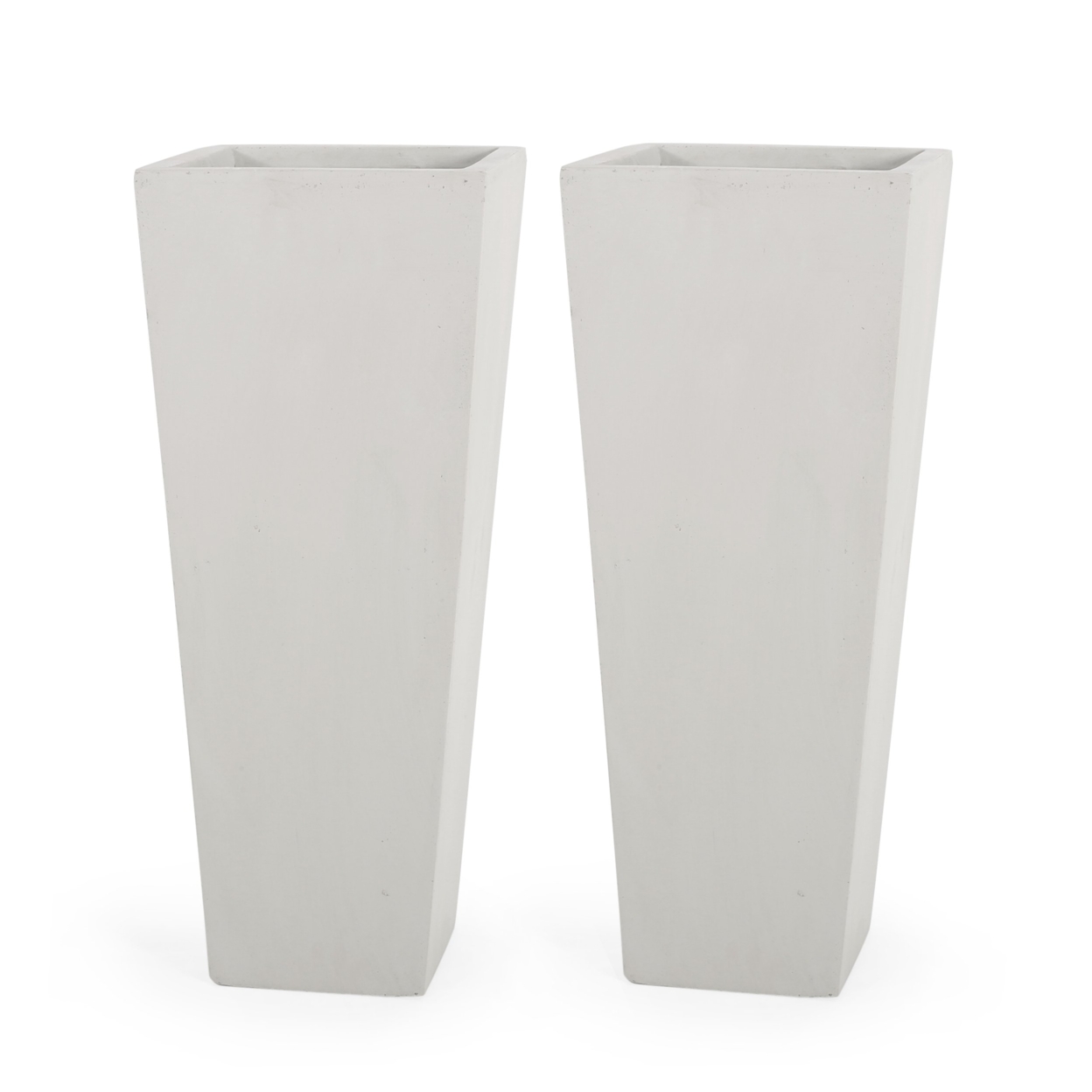 Toland Outdoor Modern Cast Stone Planters (Set Of 2) - Matte White, Large