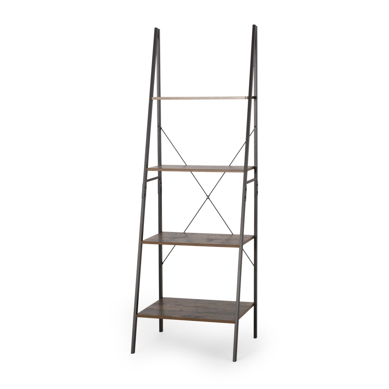 Wolfe Modern Industrial 4 Shelf Etagere Ladder Bookcase - Black/rustic