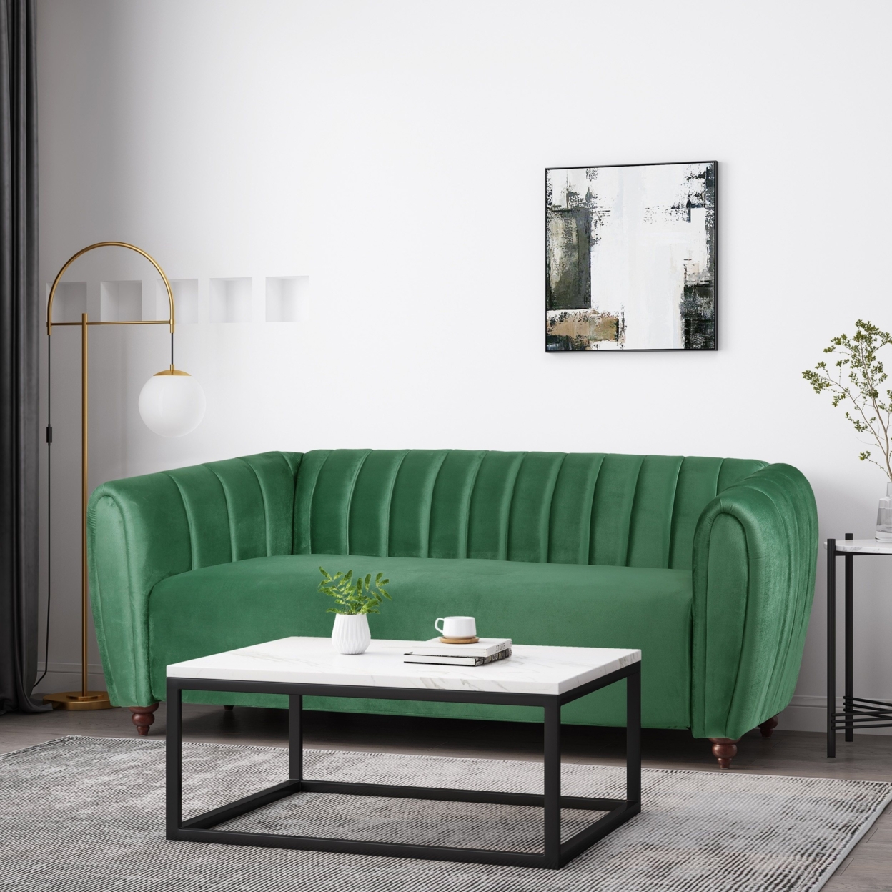 Worden Modern Glam Velvet Channel Stitch 3 Seater Sofa - Emerald