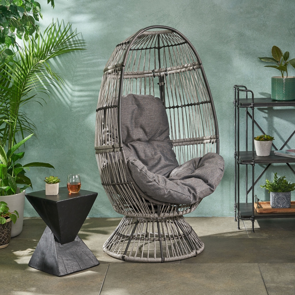 Aceson Outdoor Freestanding Wicker Swivel Egg Chair - Gray/dark Gray/taupe
