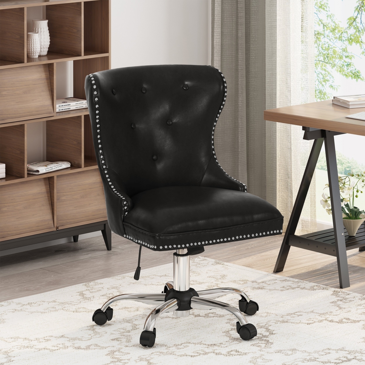 Abagail Contemporary Tufted Swivel Office Chair - Dark Brown