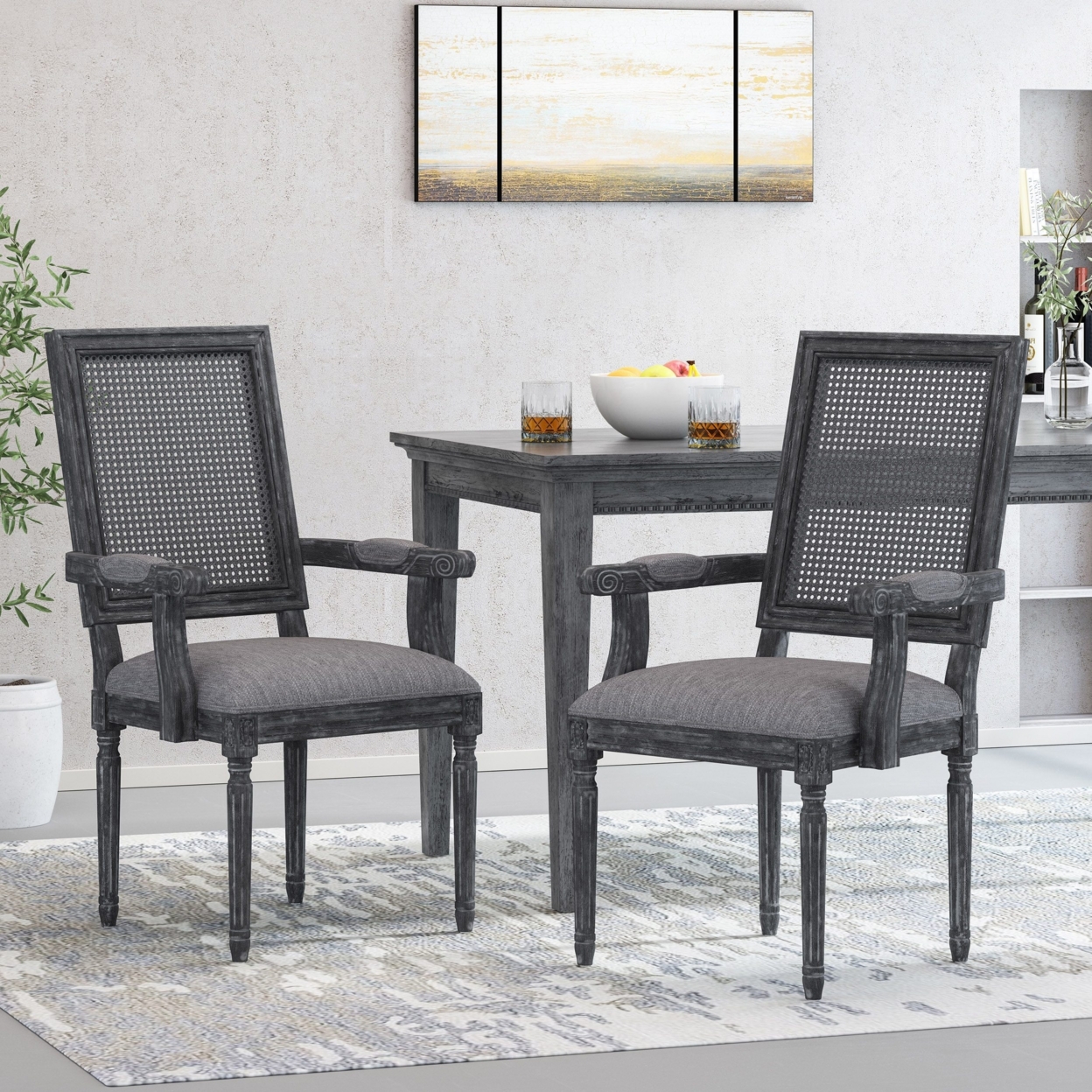 Zentner French Country Wood And Cane Upholstered Dining Chair - Gray/grey, Set Of 6
