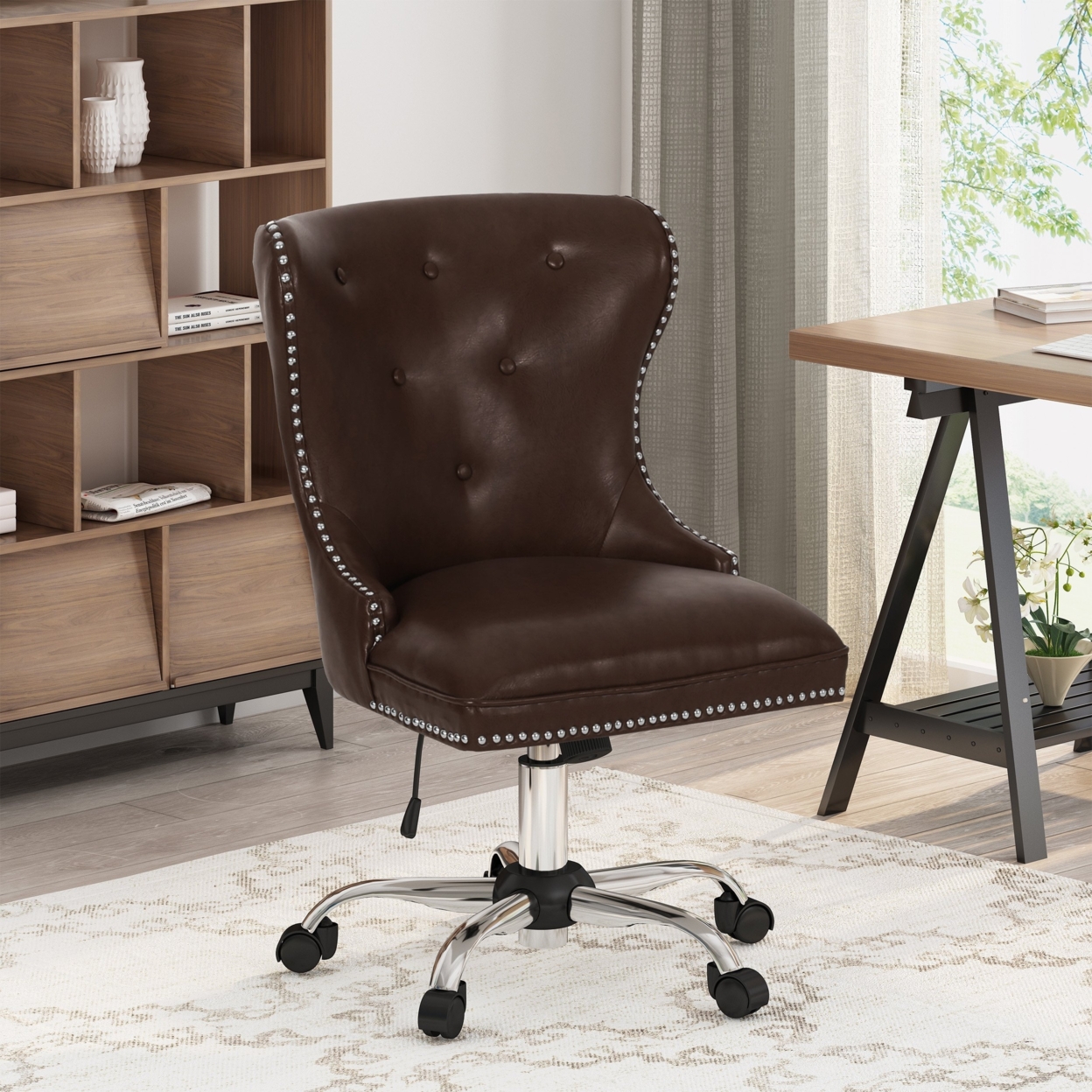 Abagail Contemporary Tufted Swivel Office Chair - Dark Brown